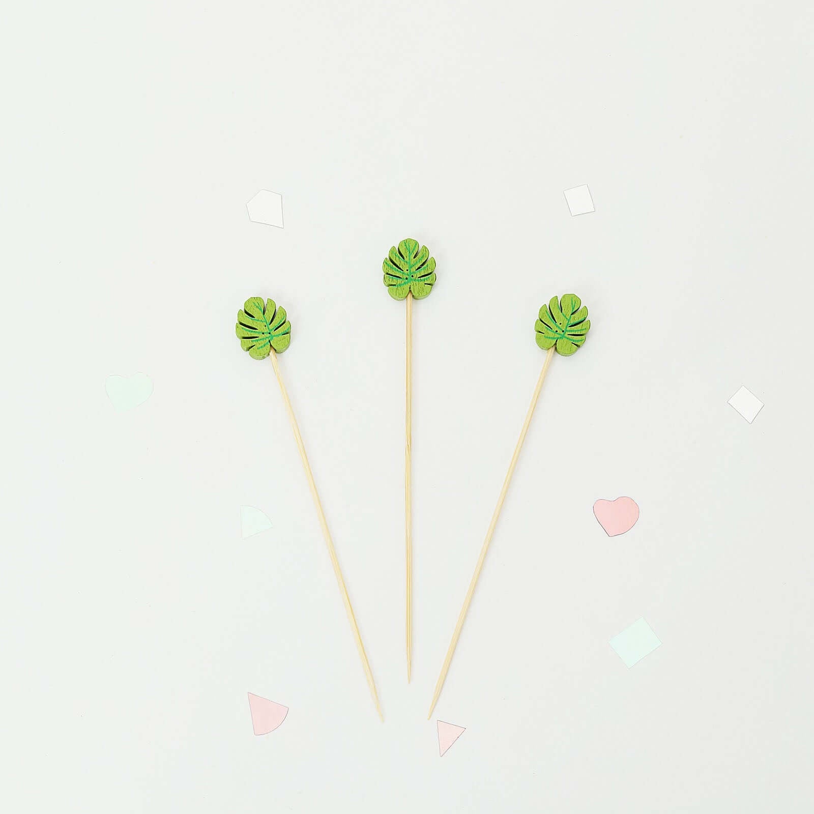 100-Piece Set of Eco-Friendly Bamboo Cocktail Picks with Tropical Leaf Design, 5 Inches Long