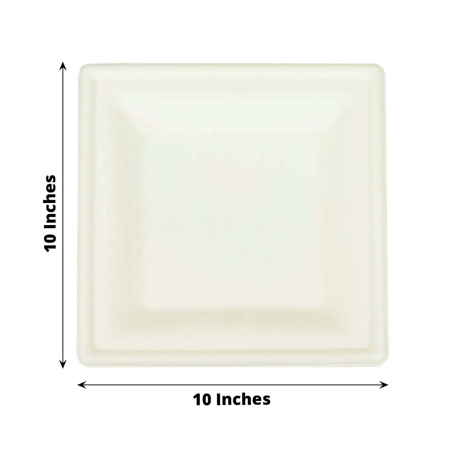 50-Piece Set of White Wide-Rimmed Square 10-Inch Bagasse Dinner Plates - Eco-Friendly for Events