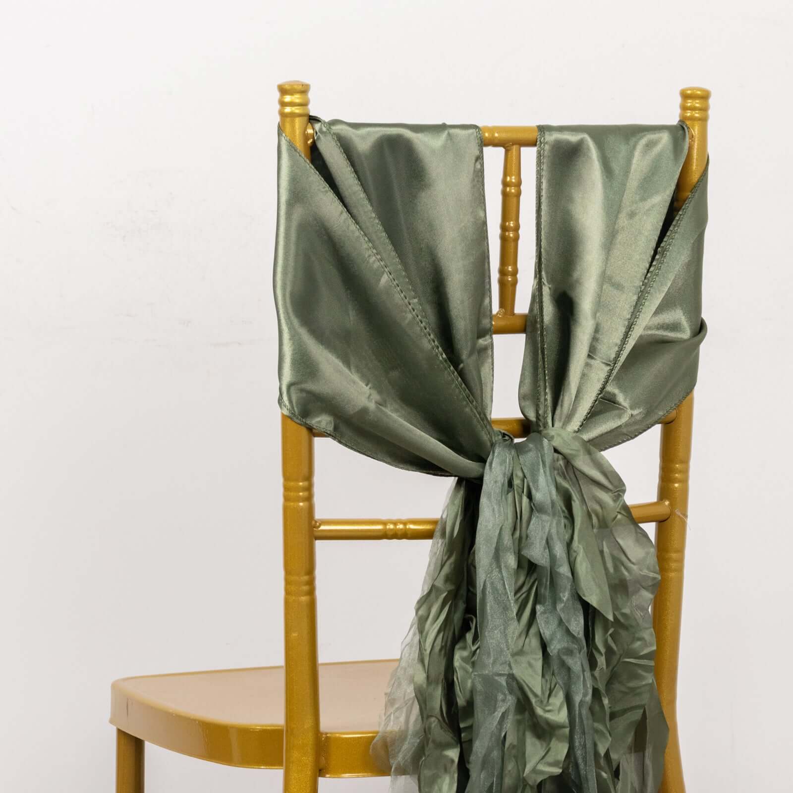 5-Piece Set of Dusty Sage Green Chiffon Satin Chair Sashes - Easy Install for Events