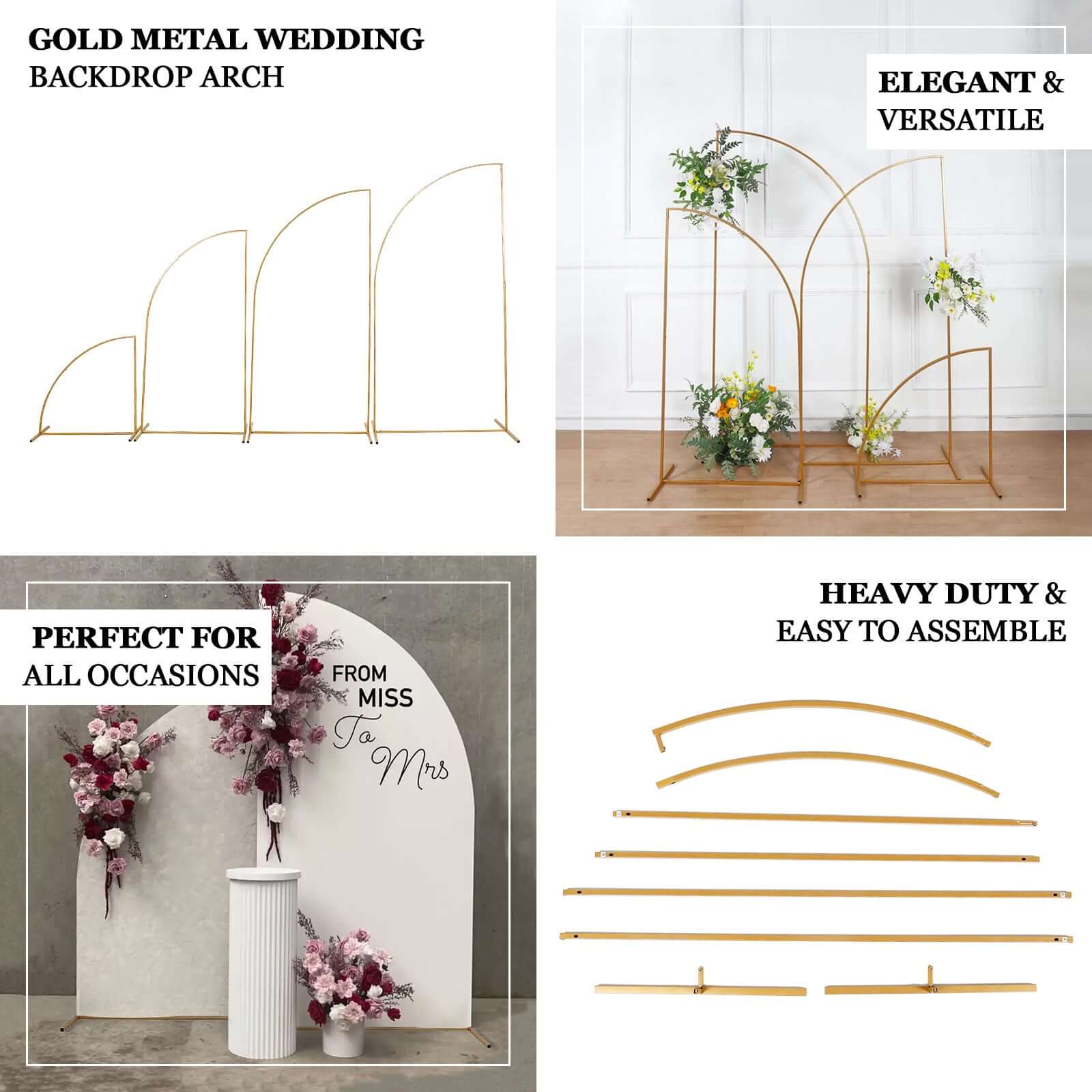 7ft Gold Metal Half - Moon Floral Frame, Portable Wedding Arbor Stand