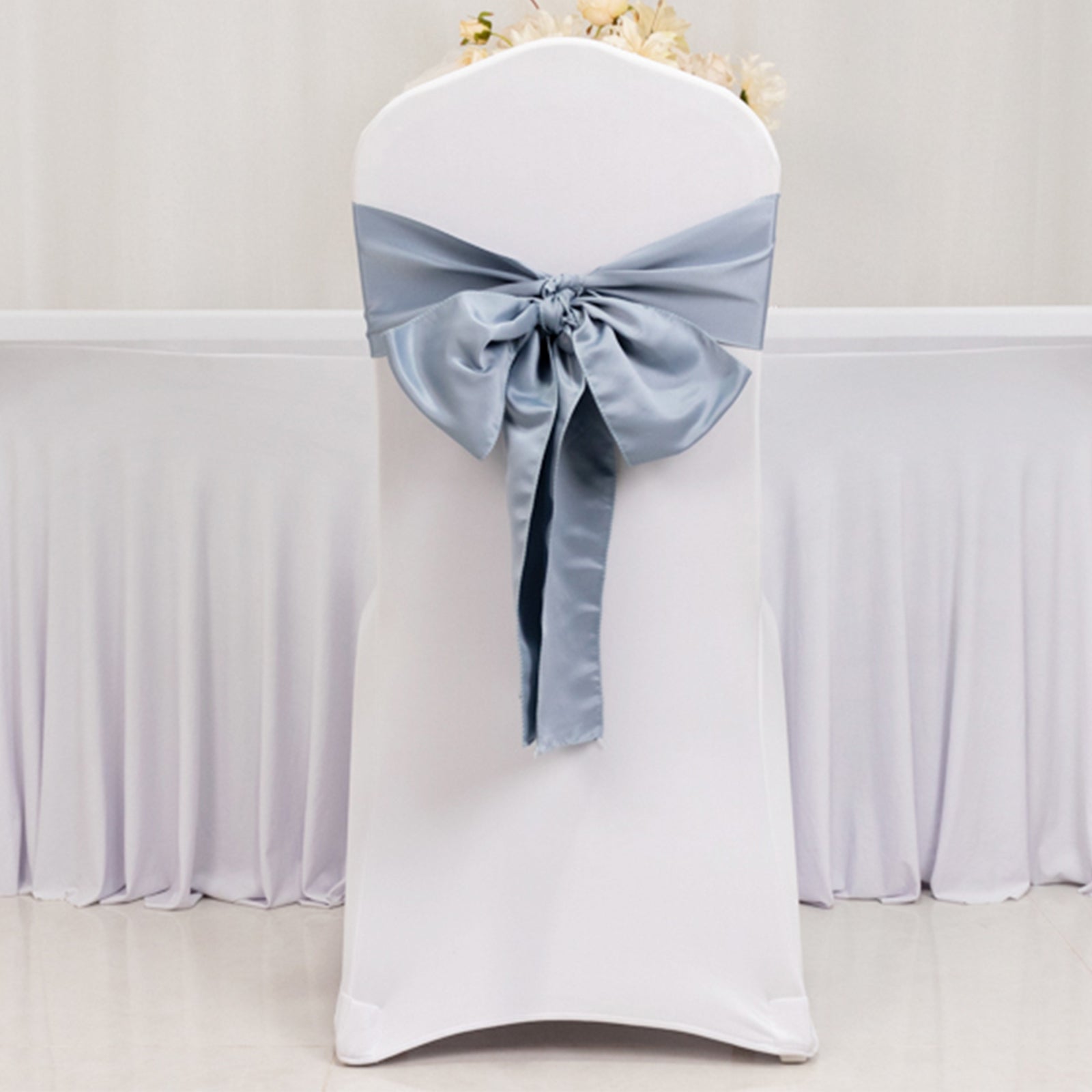 5-Piece Set of Dusty Blue Lamour Satin 6x106 Chair Sashes - Reusable Decorative Bows