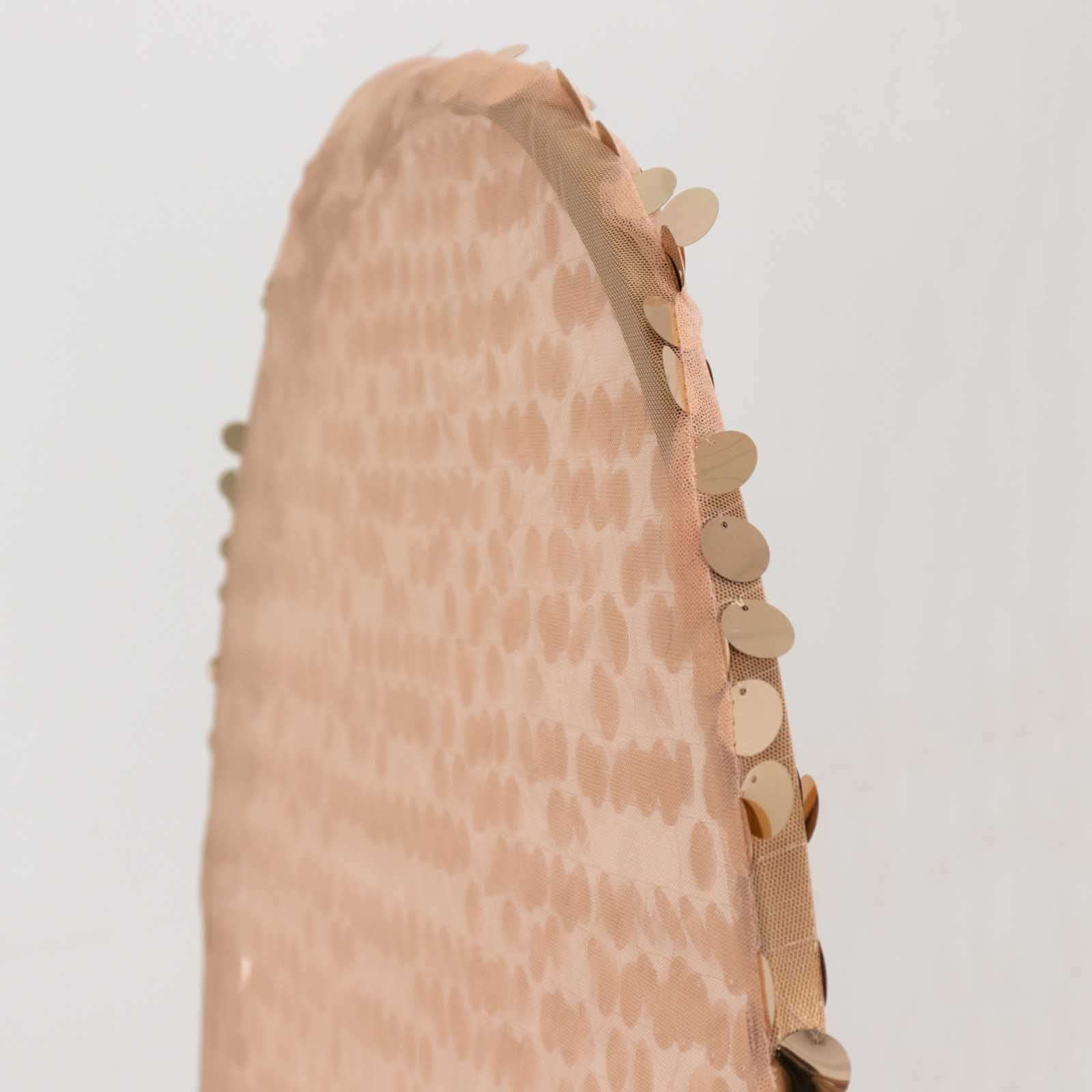 5ft Sparkly Rose Gold Payette Sequin Fitted Cover for Round - Top Wedding Arch Stand
