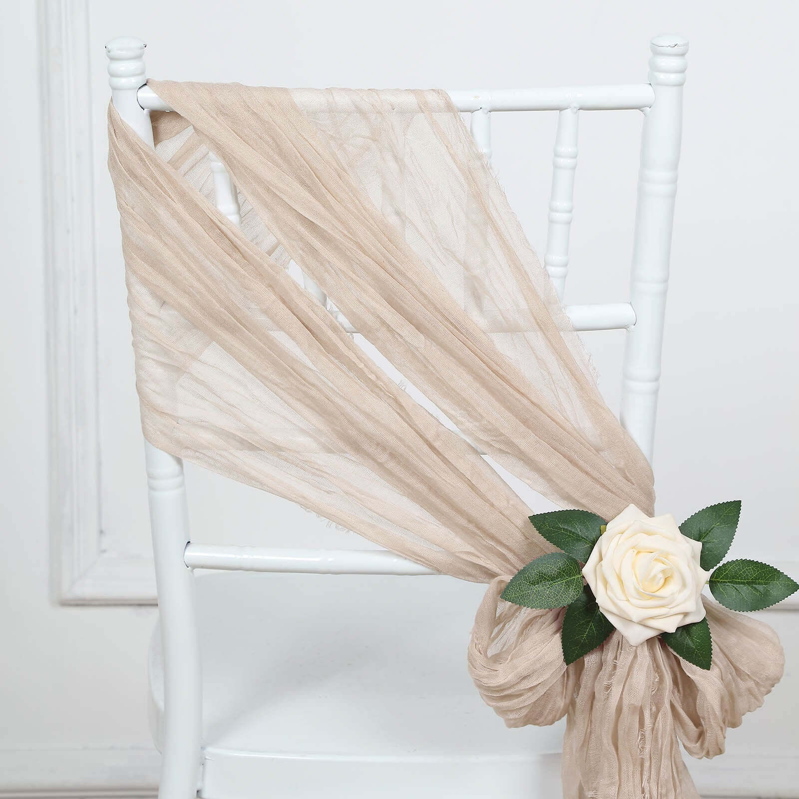 Hot Sale! 5-Piece Nude Beige Cheesecloth Gauze Chair Sashes for Boho Decor