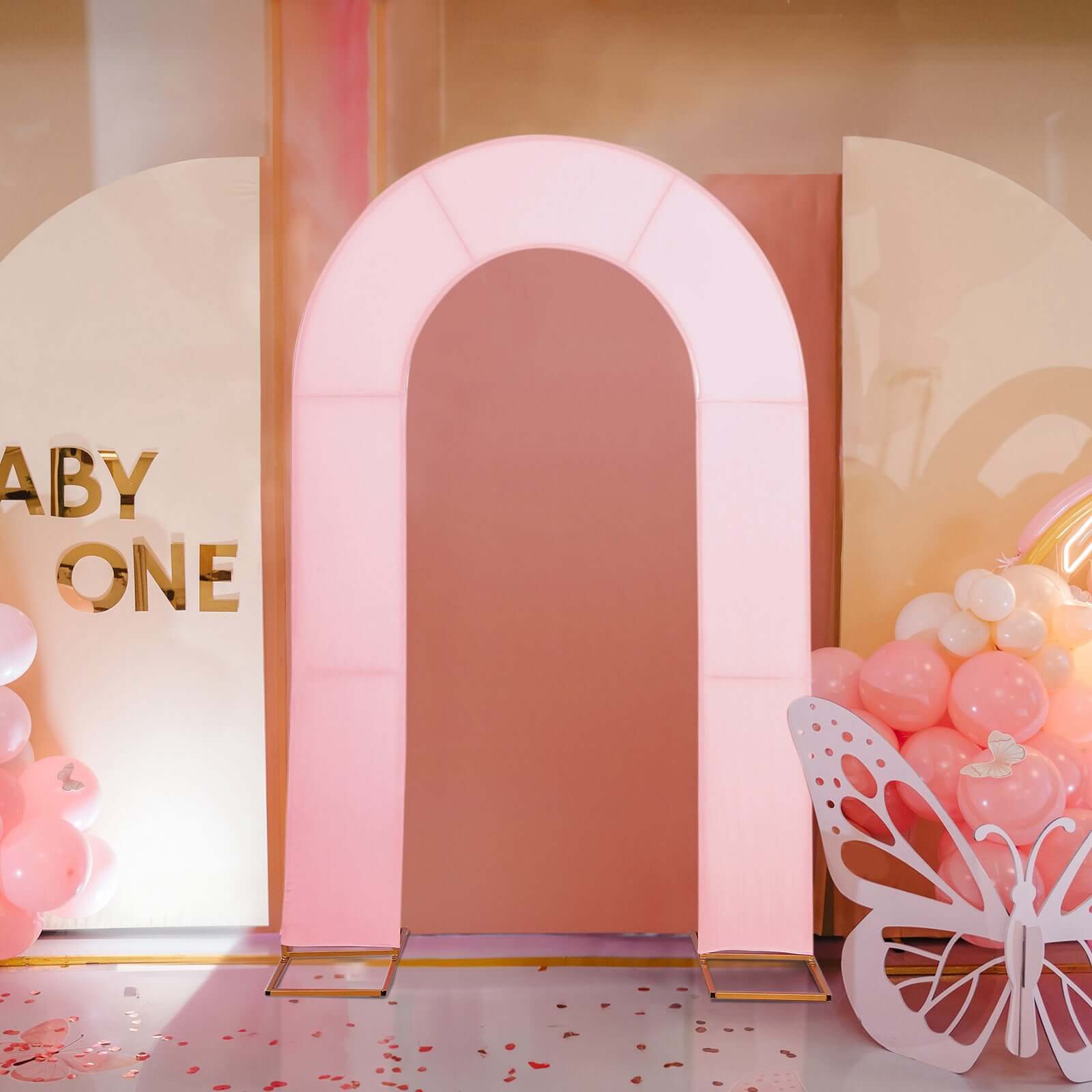 Premium 8ft Pink Spandex U-Shaped Wedding Arch Cover - Perfect for Weddings and Parties