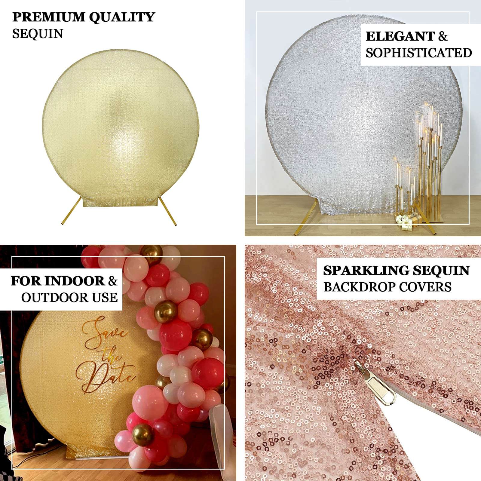 Exclusive 7.5ft Champagne Sequin Round Wedding Arch Cover, 2-Sided Shiny Photo Backdrop