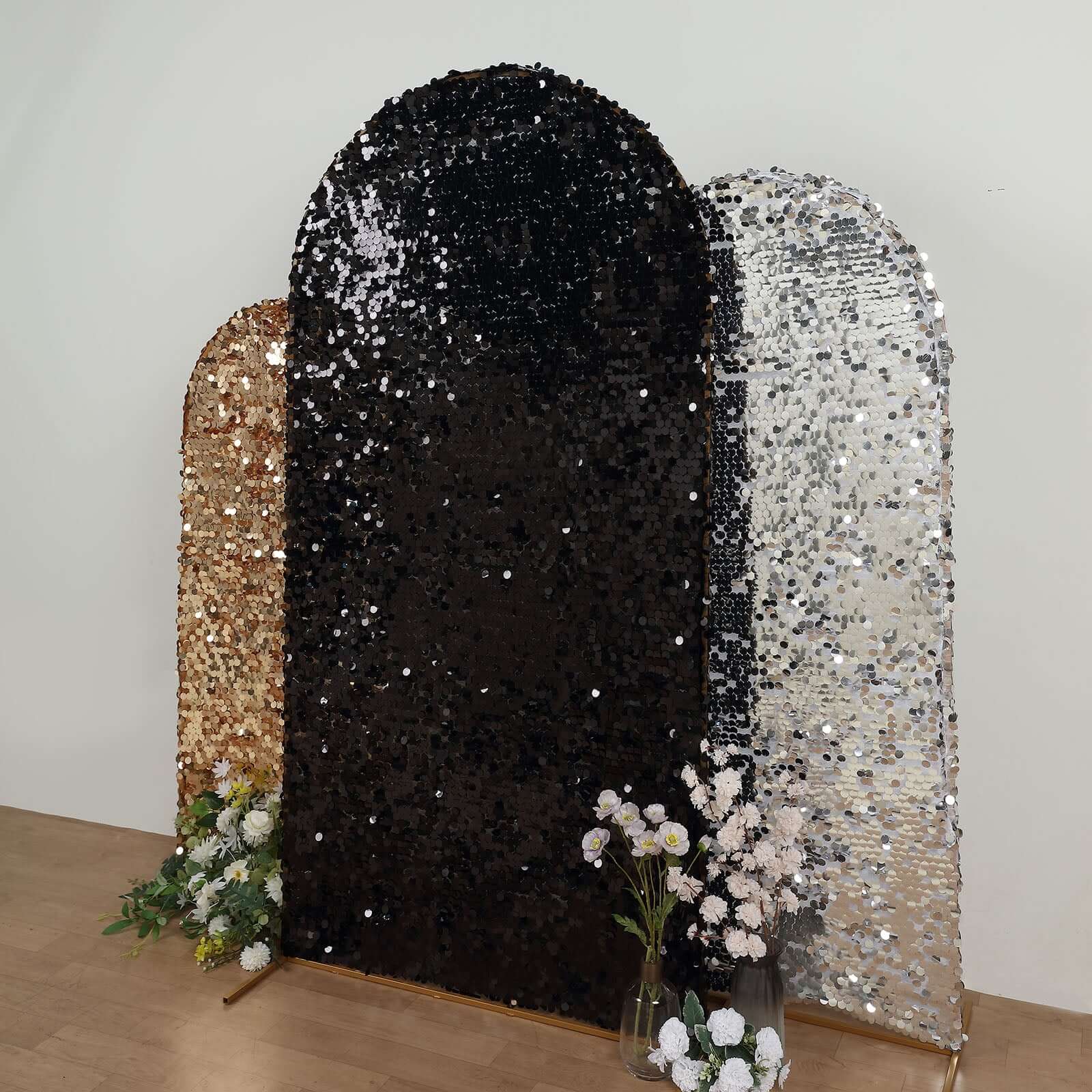 7ft Double-Sided Sparkling Black Payette Sequin Cover for Round Top Wedding Arch