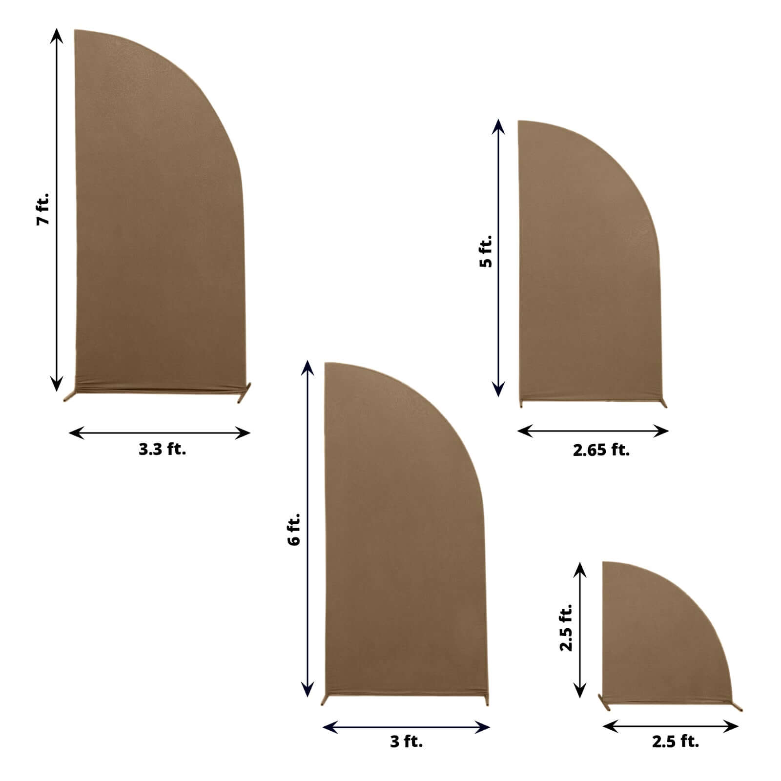 Custom-Fit Matte Taupe Spandex Set of 4 Half Moon Wedding Arch Backdrop Covers - 2.5ft, 5ft, 6ft, 7ft