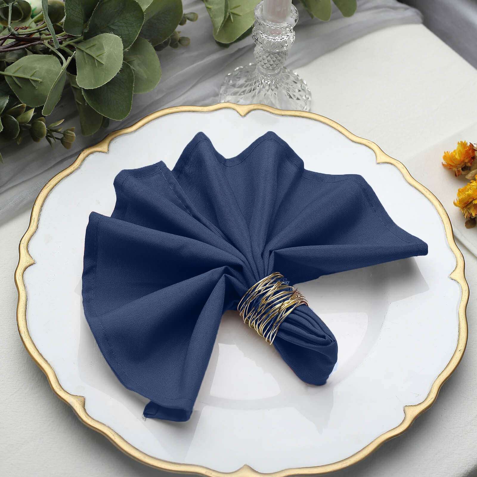 Navy Blue 17x17 Polyester Dinner Napkins - 5 Pack, Durable & Wrinkle-Free