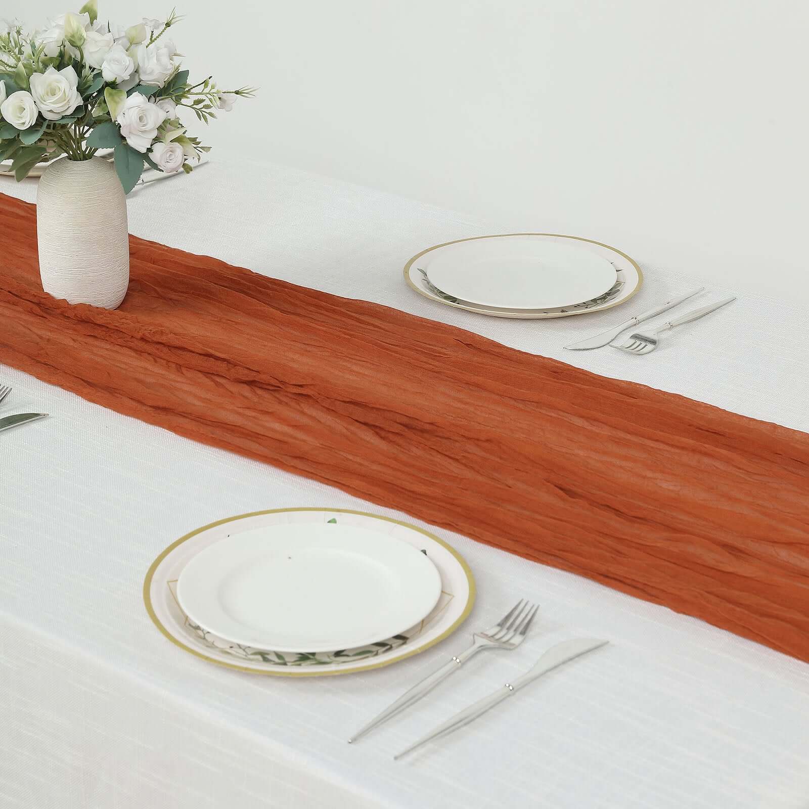 10ft Rustic Boho Terracotta (Rust) Gauze Cheesecloth Table Runner