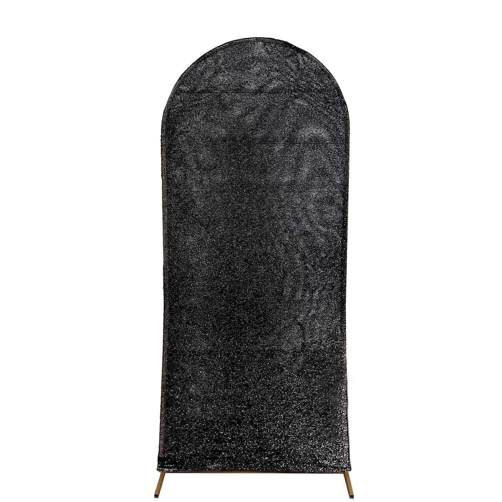 Hot Sale! 5ft Black Shimmer Tinsel Spandex Cover for Fitted Round Top Wedding Arch Backdrop Stand
