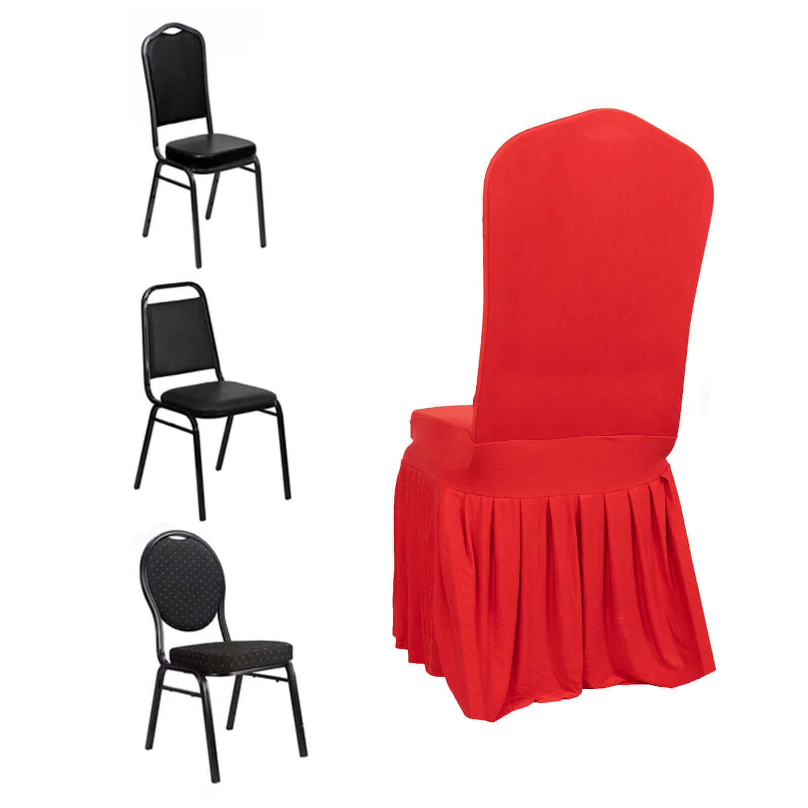 Hot Deal! Red Spandex Stretch Chair Cover with Ruffle Pleated Skirt for Banquet Chairs (1-Piece)