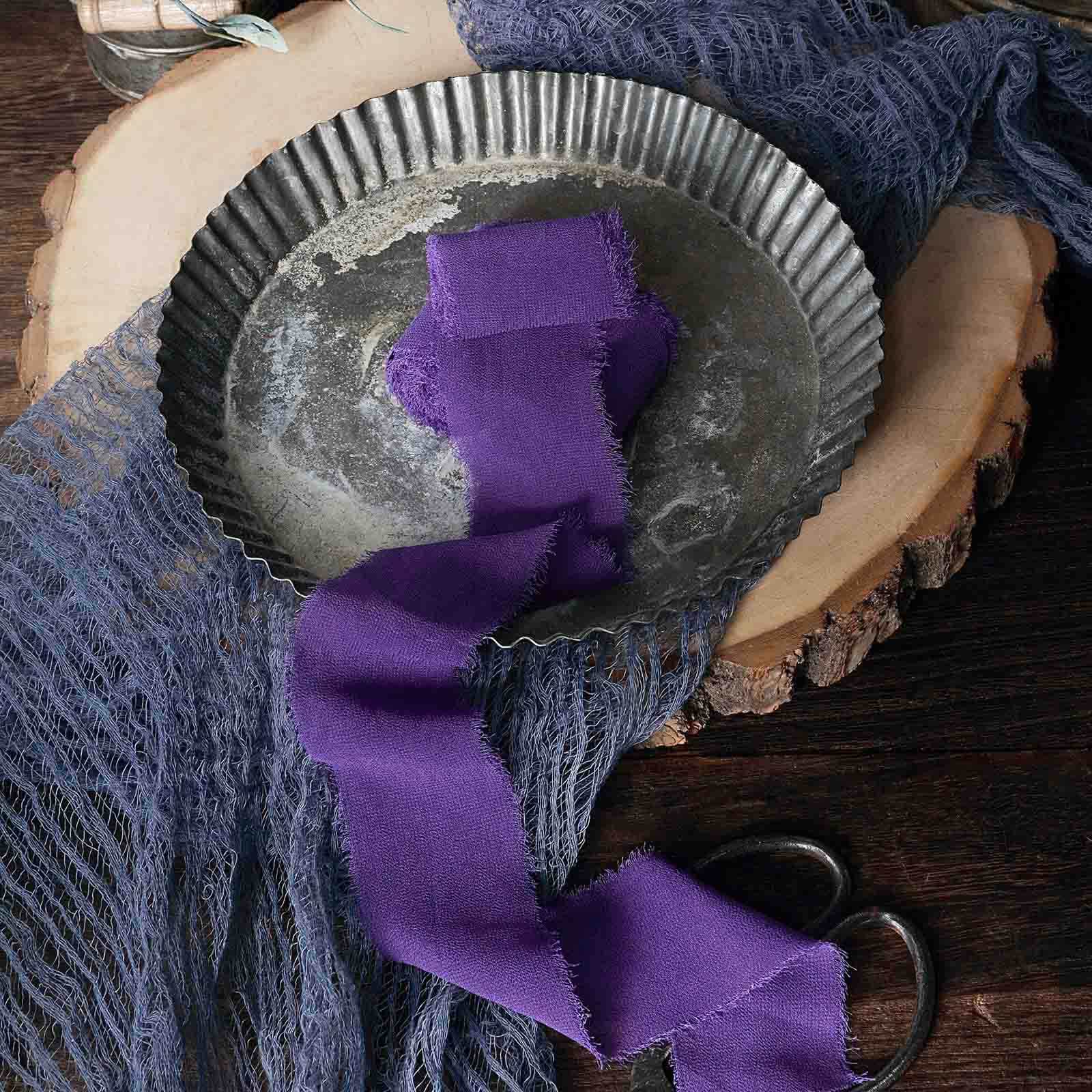2-Pack 6-Yard Purple Silk-Like Chiffon Linen Ribbon Rolls for Wedding Decor & Gift Wrapping