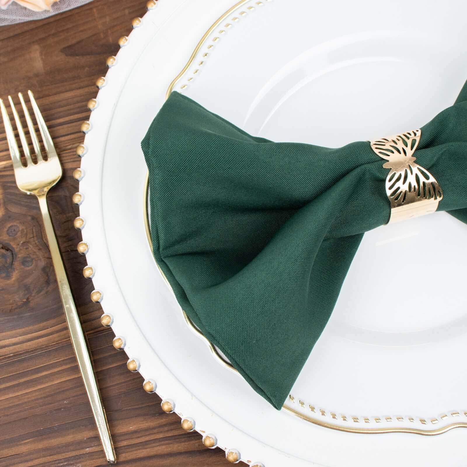 5-Pack Premium 20x20 Hunter Emerald Green Polyester Dinner Napkins - Wrinkle-Free & Durable