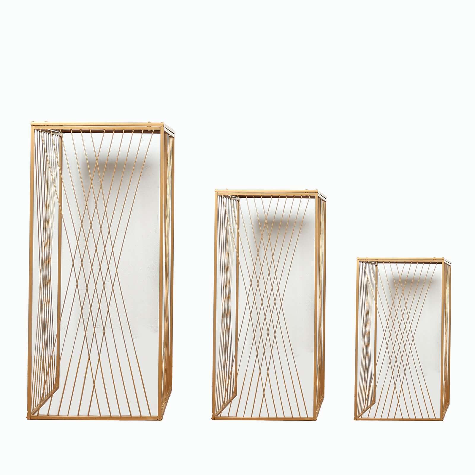 Special Offer! Set of 3 Gold Metal Rectangular Nesting Plant and Dessert Display Stands