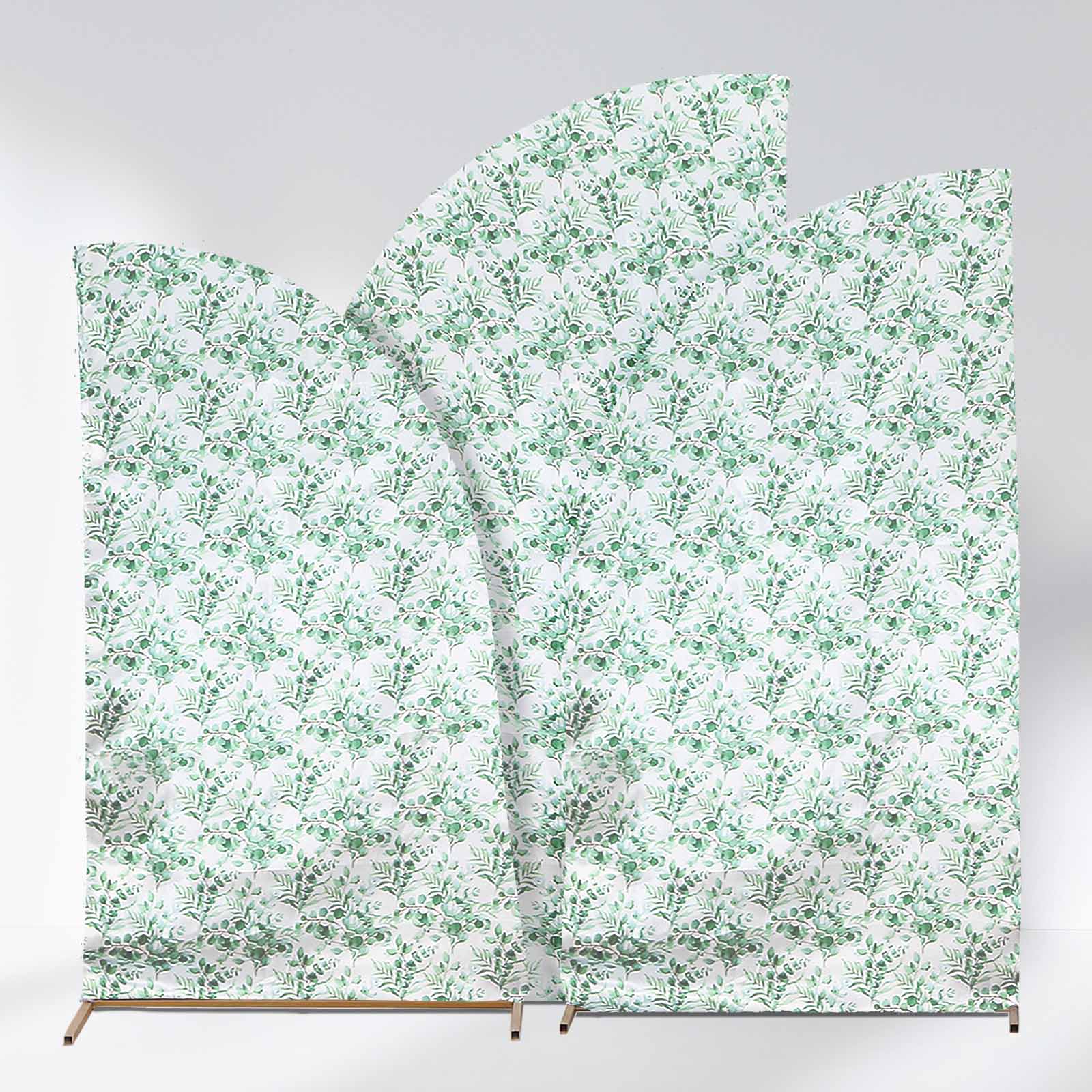 Exclusive Set of 3 Satin Wedding Arch Covers with Eucalyptus Leaves Print - 5ft, 6ft, 7ft