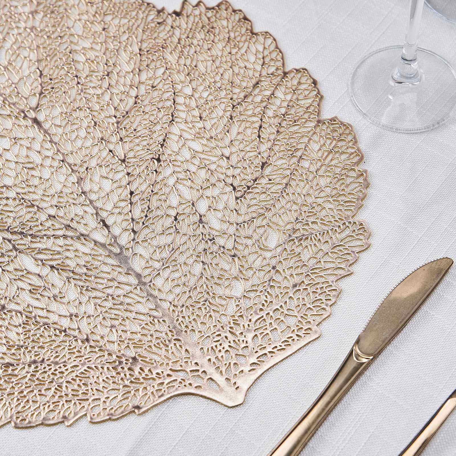6-Piece Set of 18-Inch Gold Fall Leaf Non-Slip Vinyl Dining Placemats
