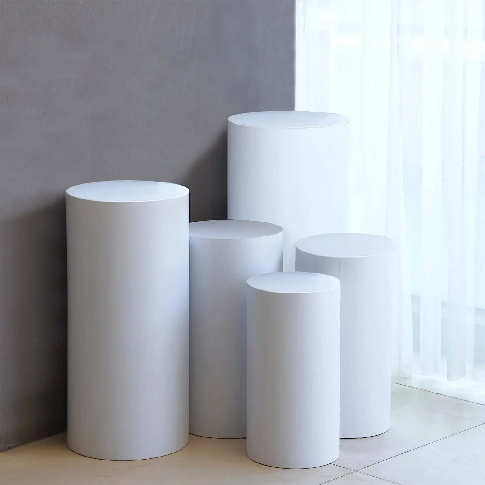 Special Offer! Set of 5 White Metal Round Cylinder Pillar Prop Stands for Wedding Aisle Display