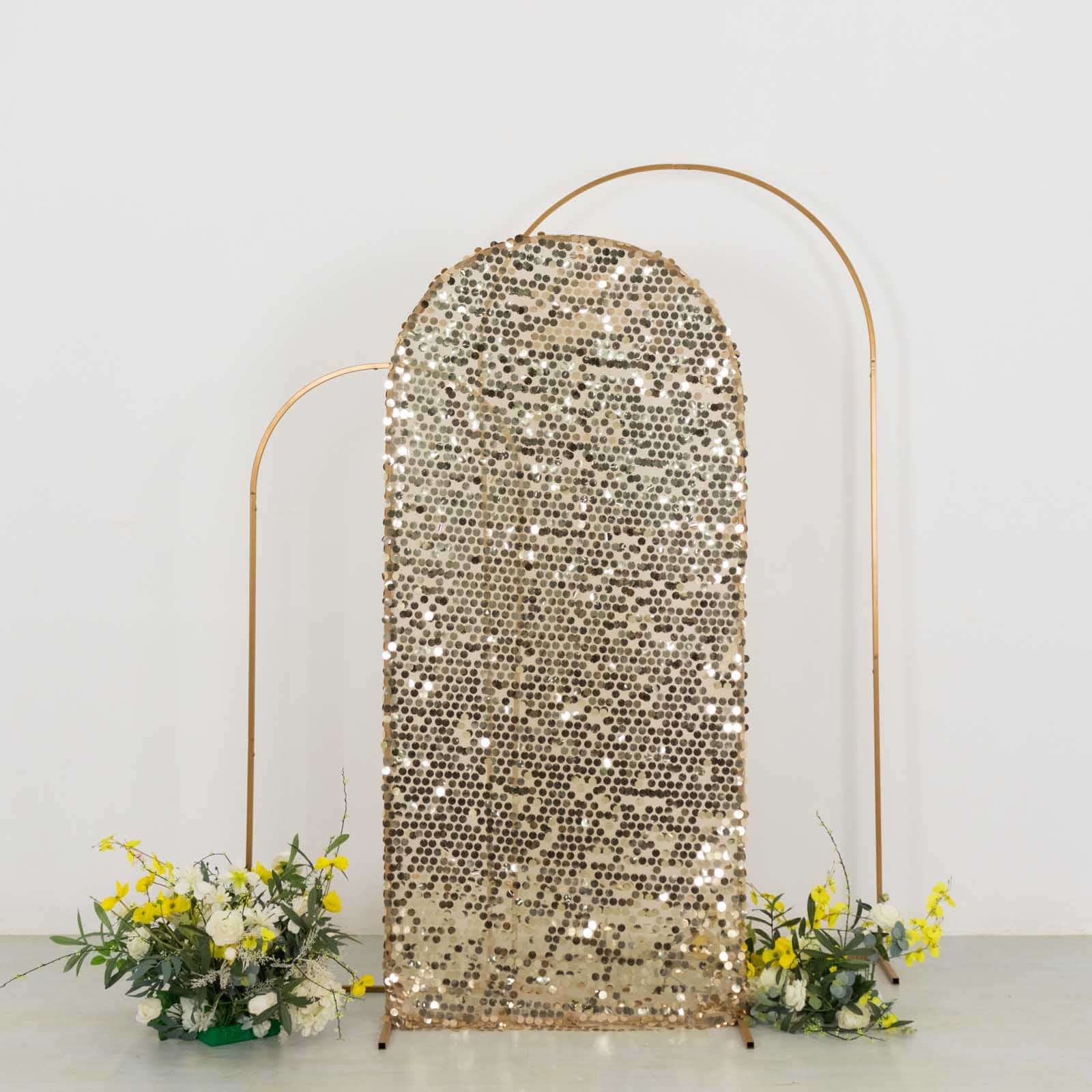 6ft Sparkling Champagne Payette Sequin Fitted Cover for Round - Top Wedding Arch Stand