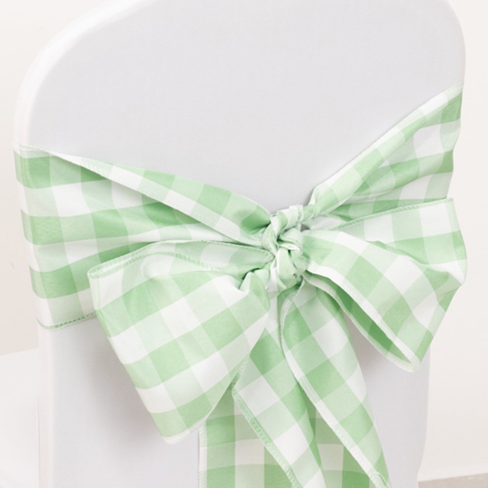 Great Deal! 5-Piece Polyester Chair Decor Sashes in Sage Green/White Buffalo Plaid - Durable & Reusable
