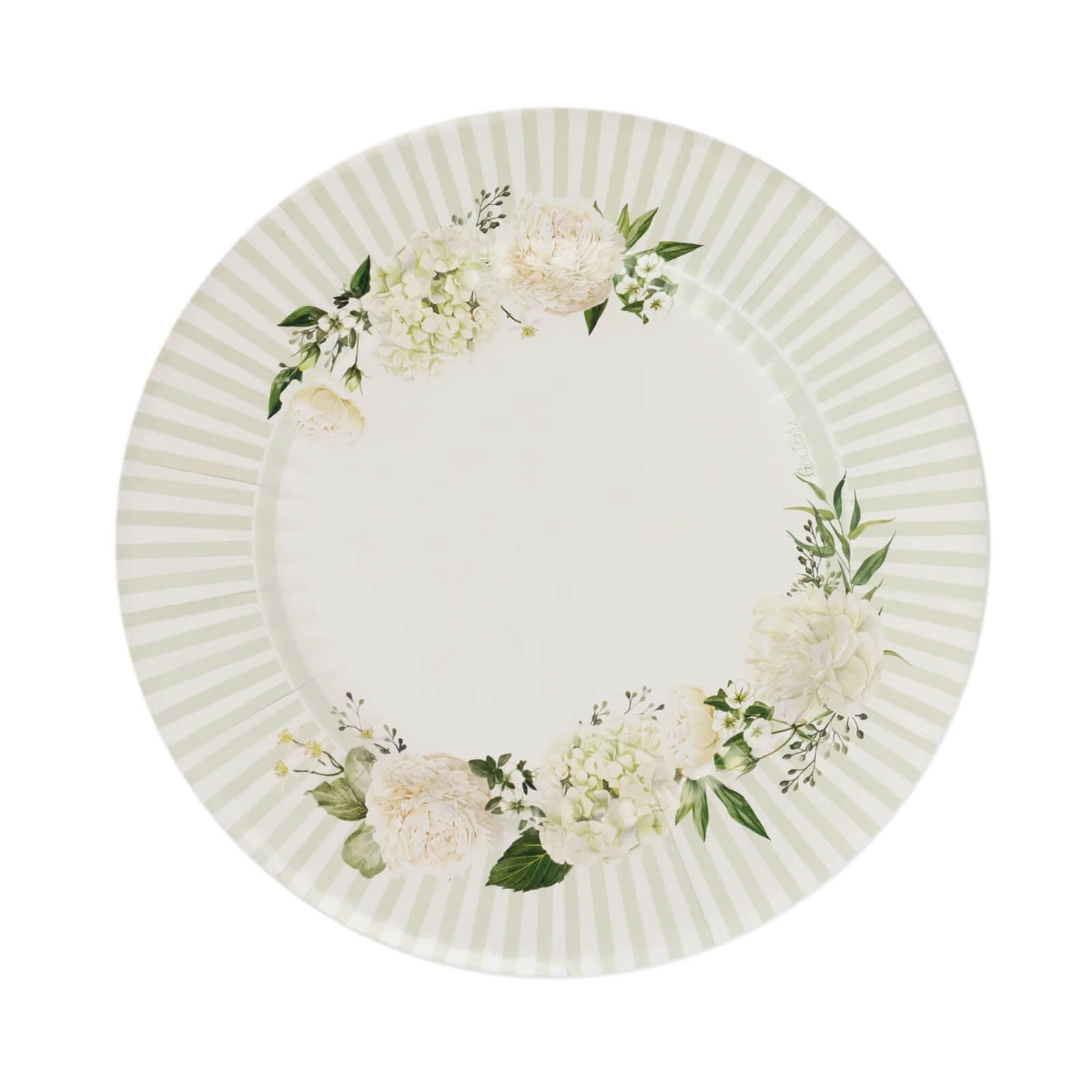 25-Piece Set of 10.5-Inch White Paper Dinner Plates with Sage Green Floral Design & Lined Edge - Ideal for Party Events