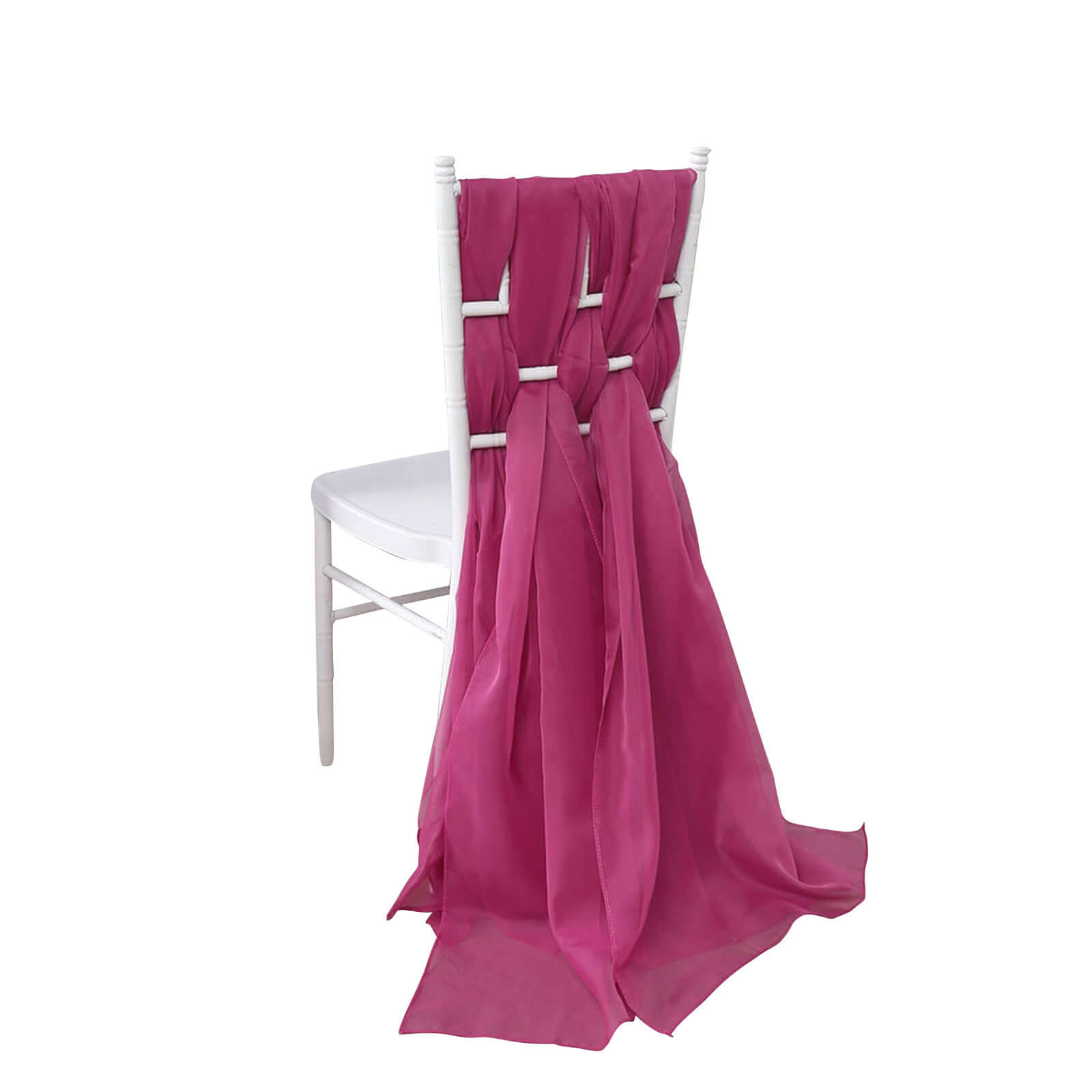 5-Piece Set of Fuchsia Premium Chiffon Chair Sashes - Soft, Lightweight Designer Bows 22x78
