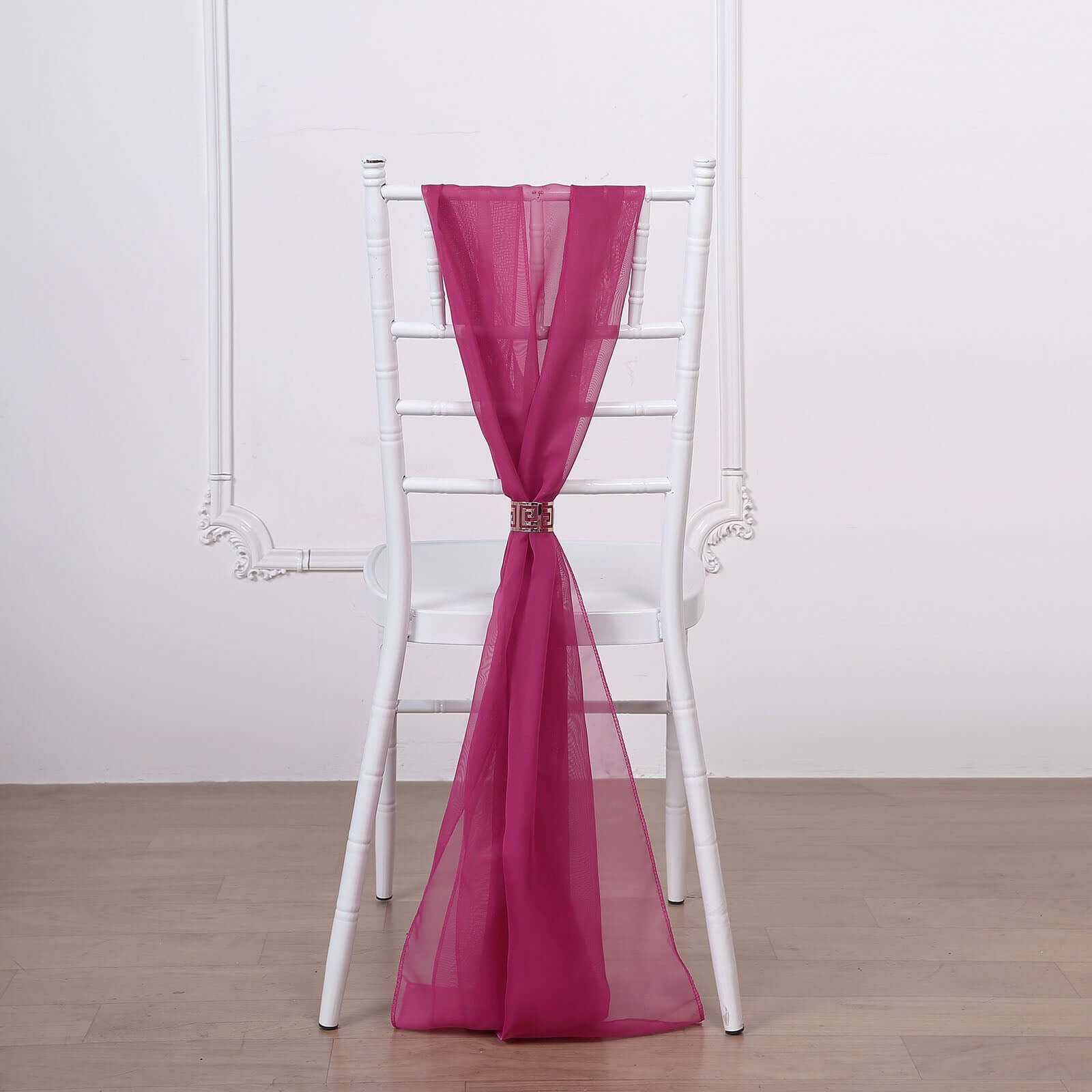 5-Piece Set of Fuchsia Premium Chiffon Chair Sashes - Soft, Lightweight Designer Bows 22x78