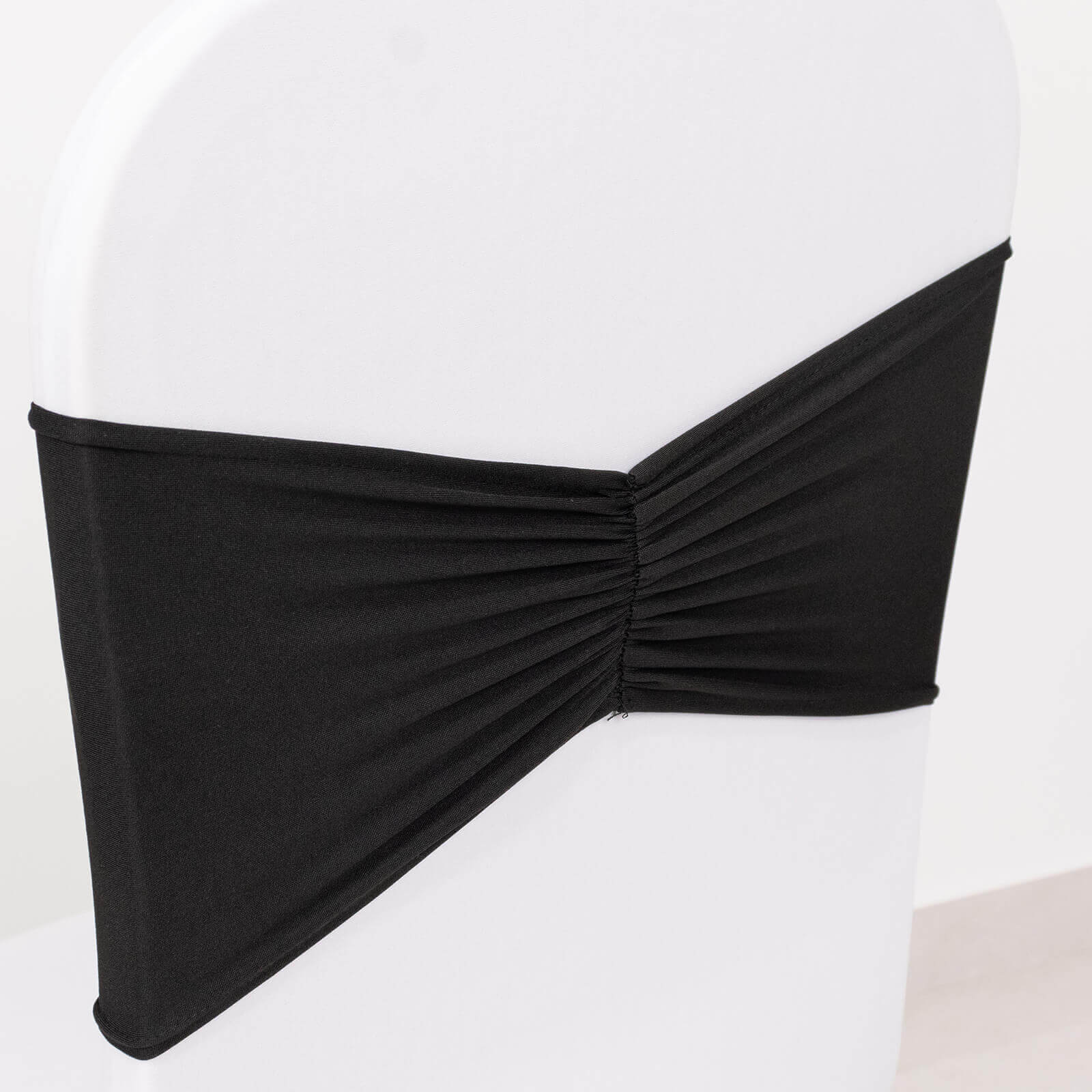 5-Pack Black Ruffled Spandex Chair Sashes - Wide, Stretchable and Easy-to-Use Decor Bands