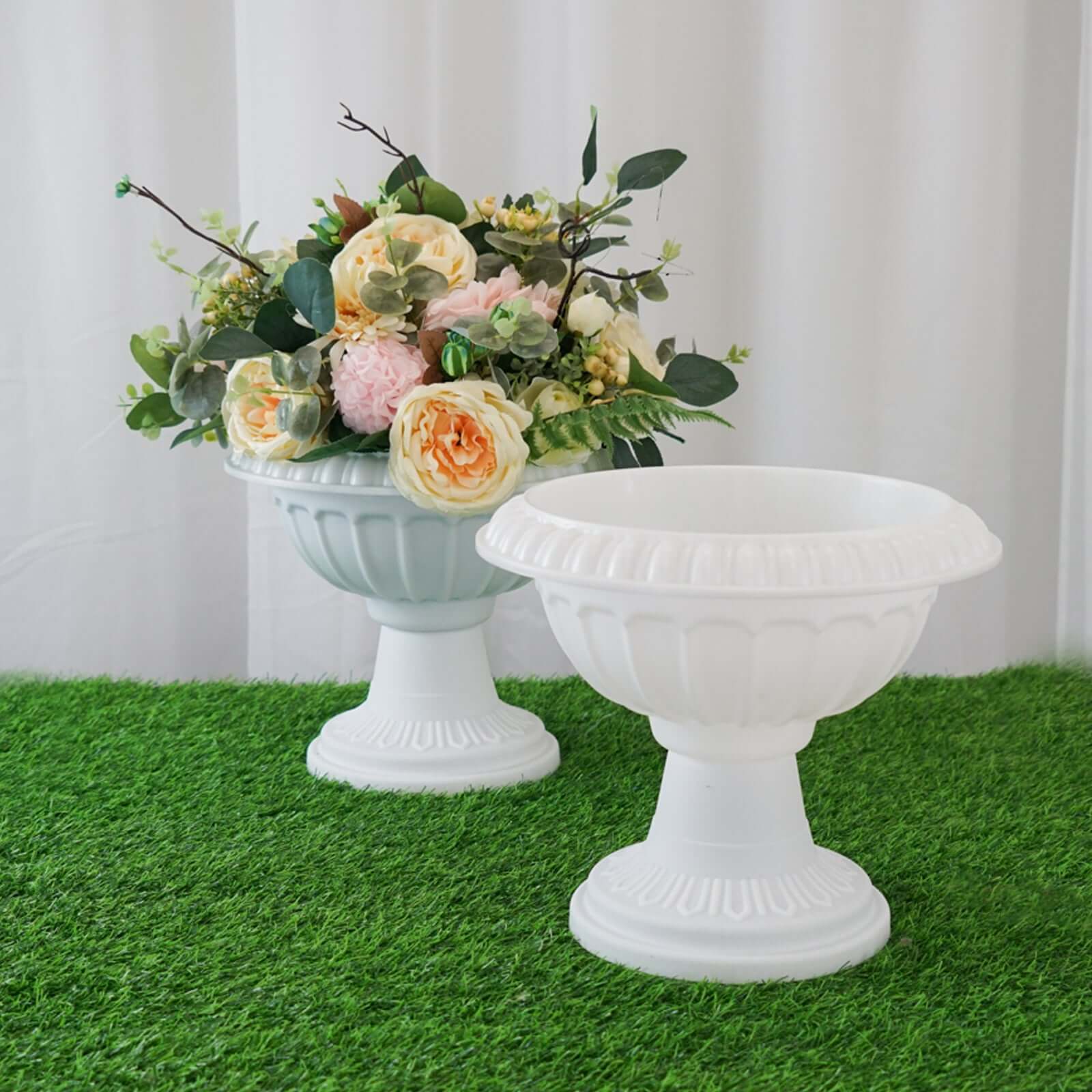 4-Pack All-Weather PVC Roman-Inspired Pedestal Column Flower Plant Stands - Off White