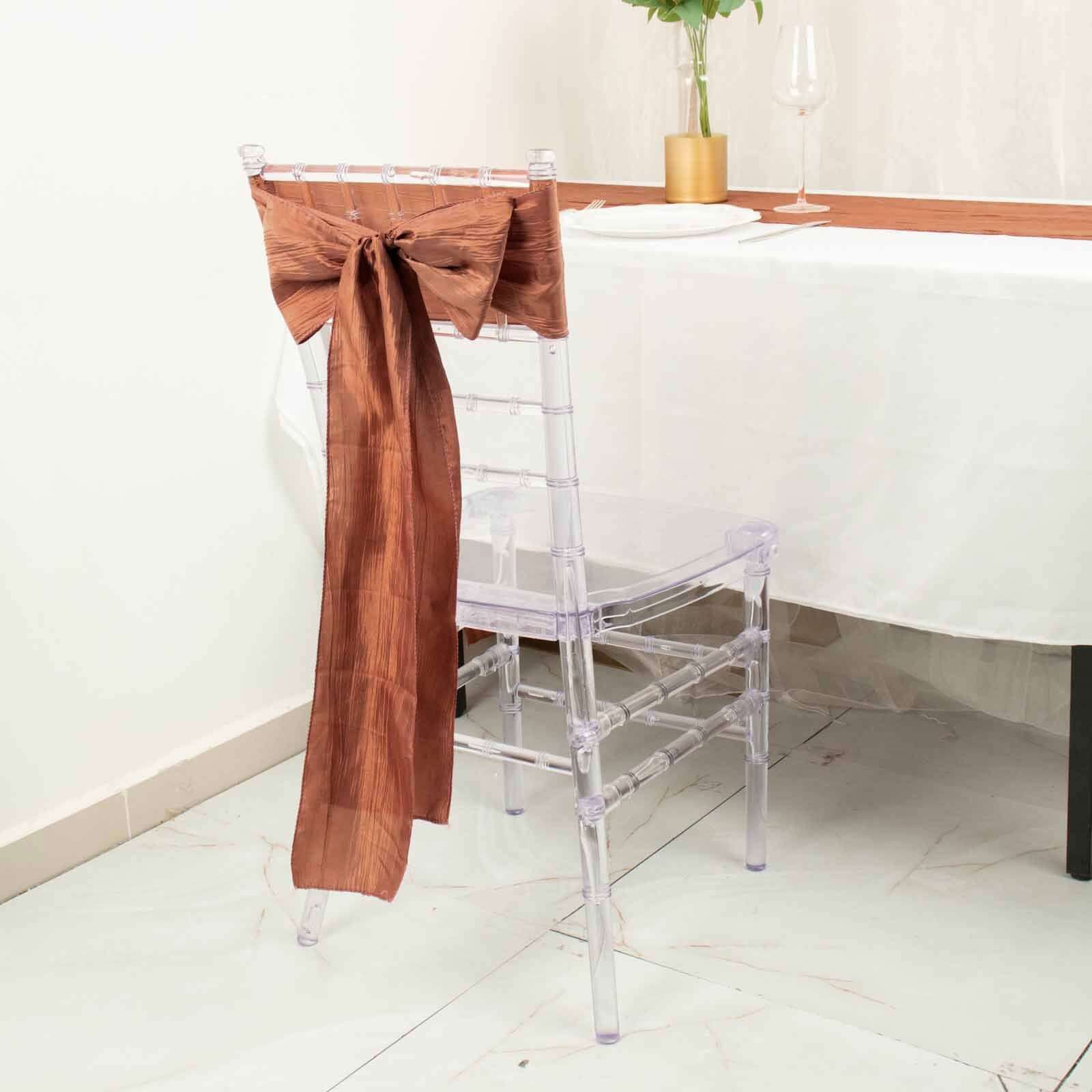 5-Piece Terracotta (Rust) Accordion Crinkle Taffeta Chair Sashes 6x106 - Ideal for Weddings & Gatherings