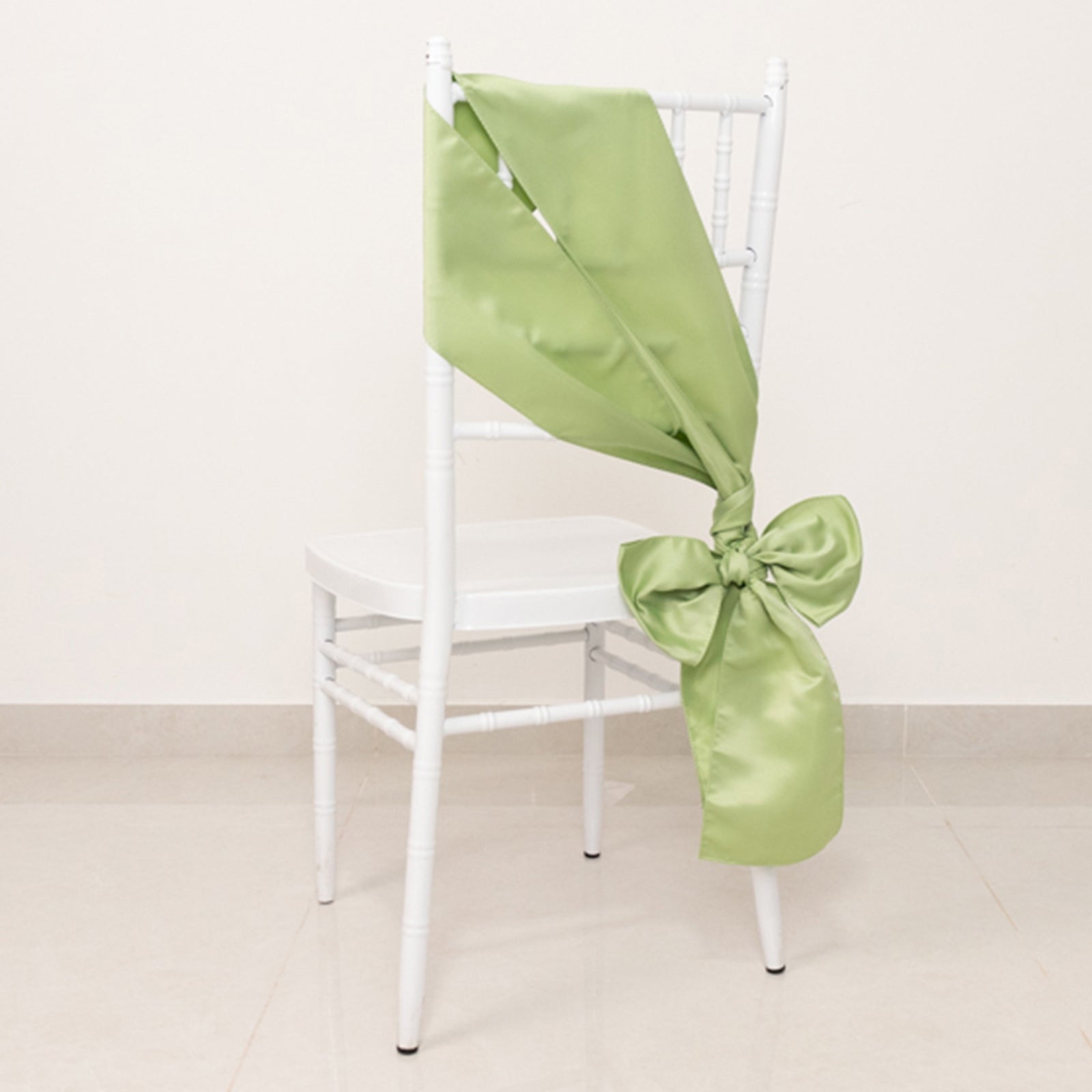 5-Piece Set of Lamour Satin 6x106 Sage Green Chair Sashes - Reusable Decorative Bows