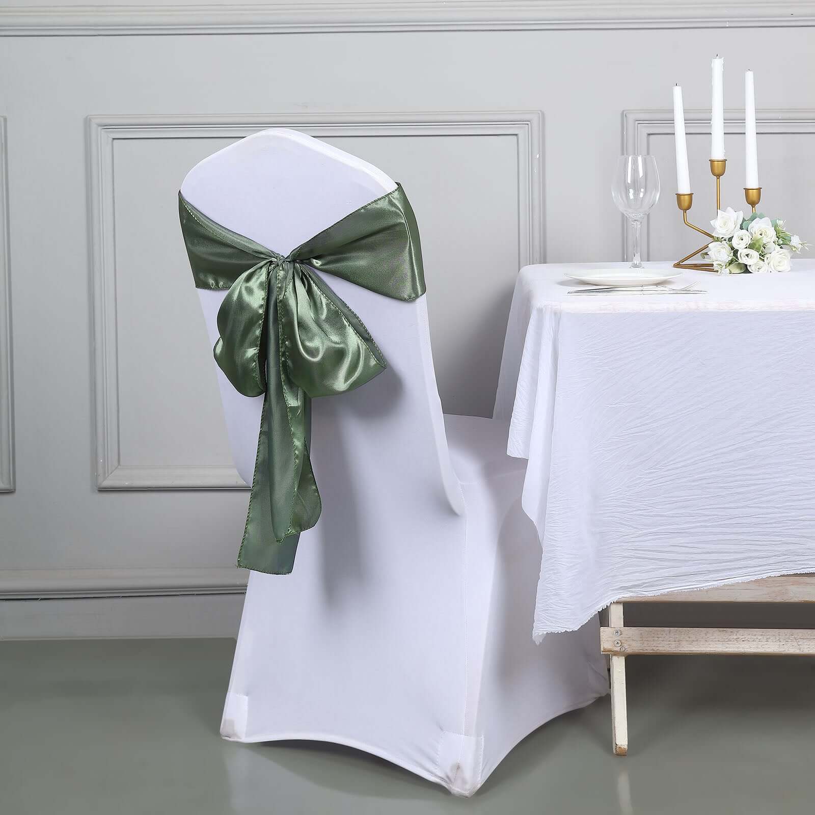 5-Pack Dusty Sage Green Satin Chair Sashes - Durable & Shiny