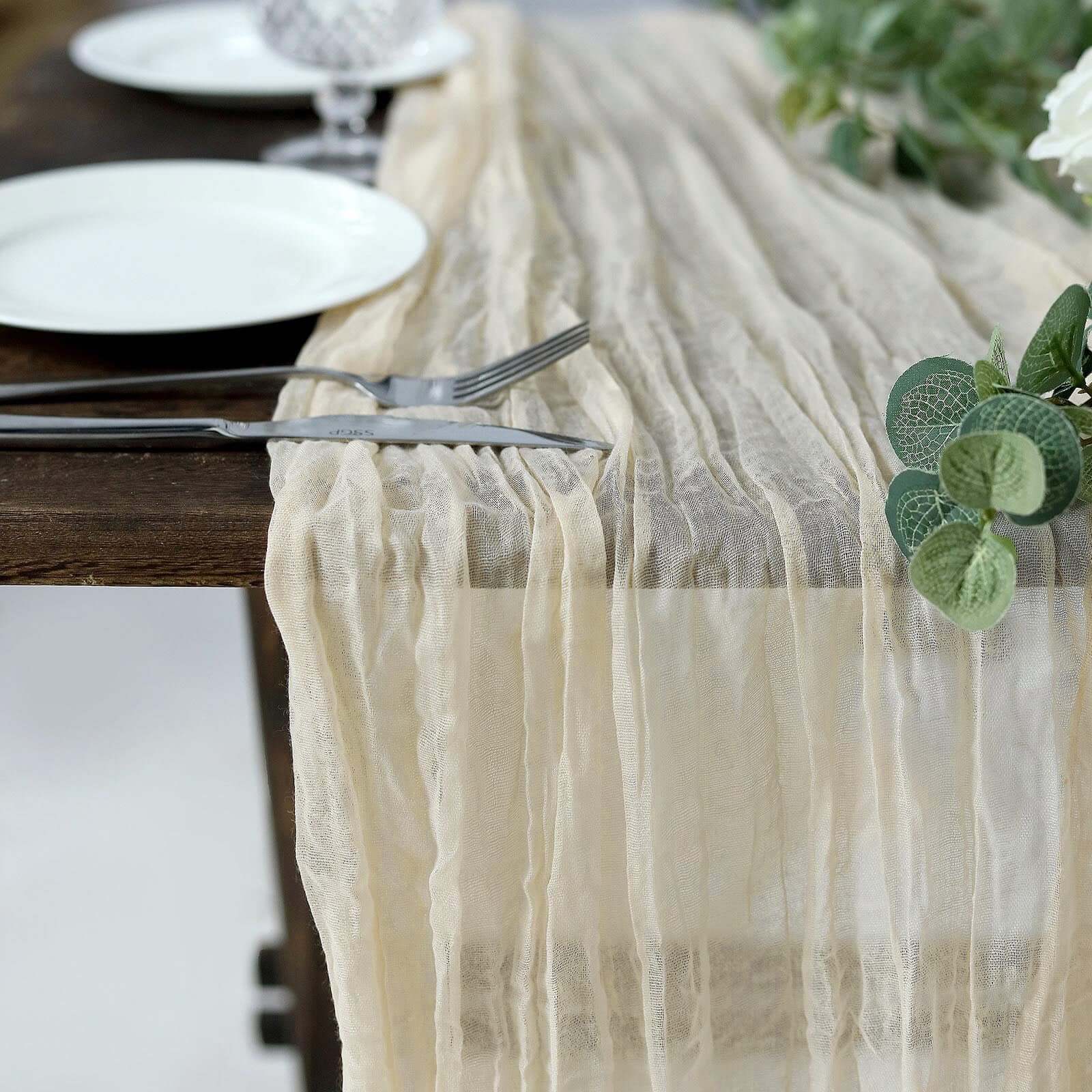 10ft Cream Gauze Cheesecloth Table Runner with Rustic Boho Charm