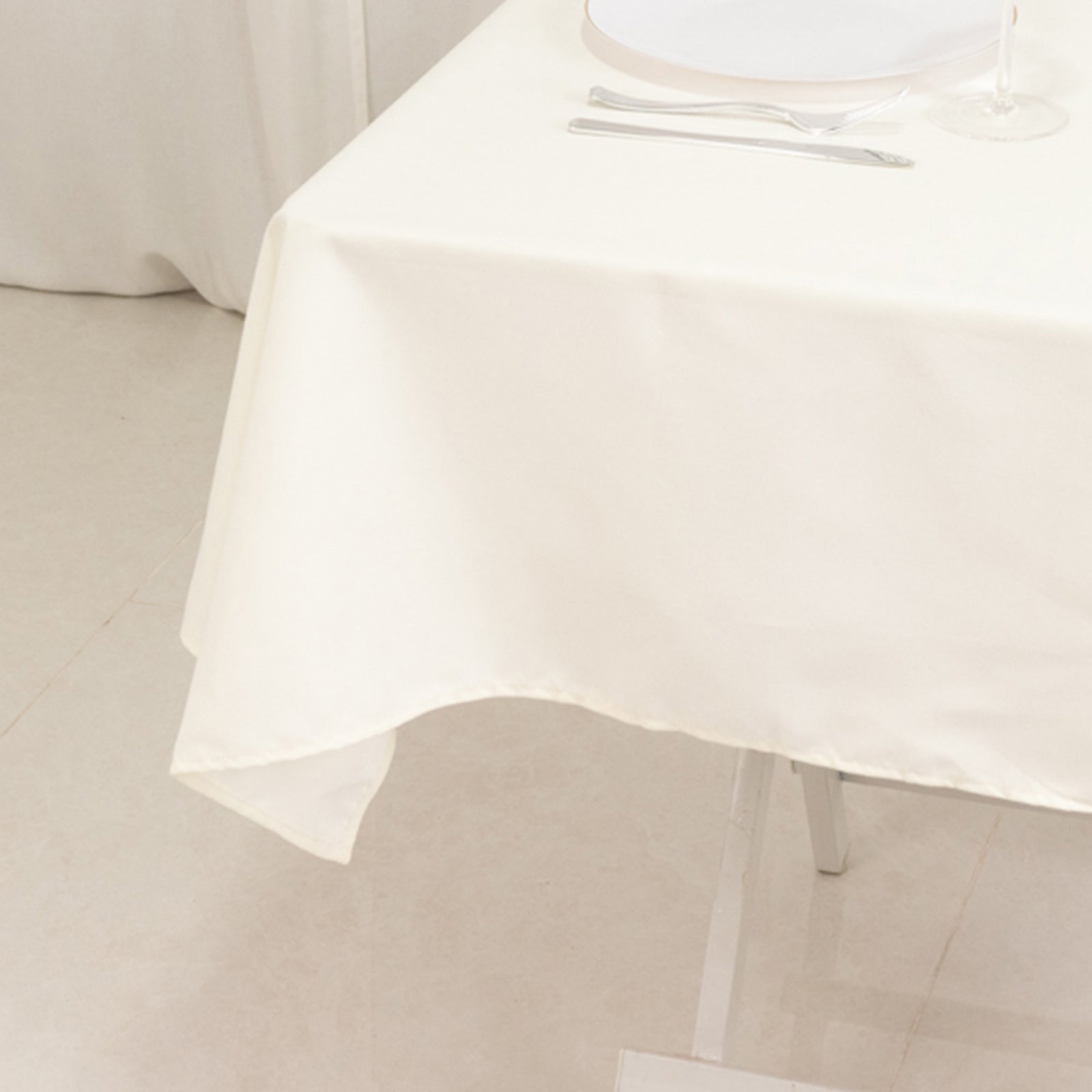 Wrinkle-Resistant Ivory Cotton Blend 54x54 Square Tablecloth for Various Events