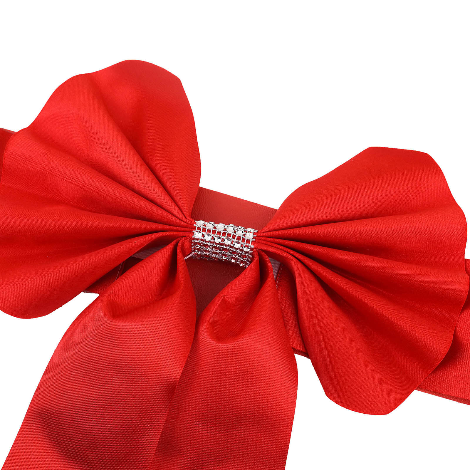 Hot Sale! 5-Pack Red Satin Faux Leather Chair Sashes with Diamond Rhinestone Buckles