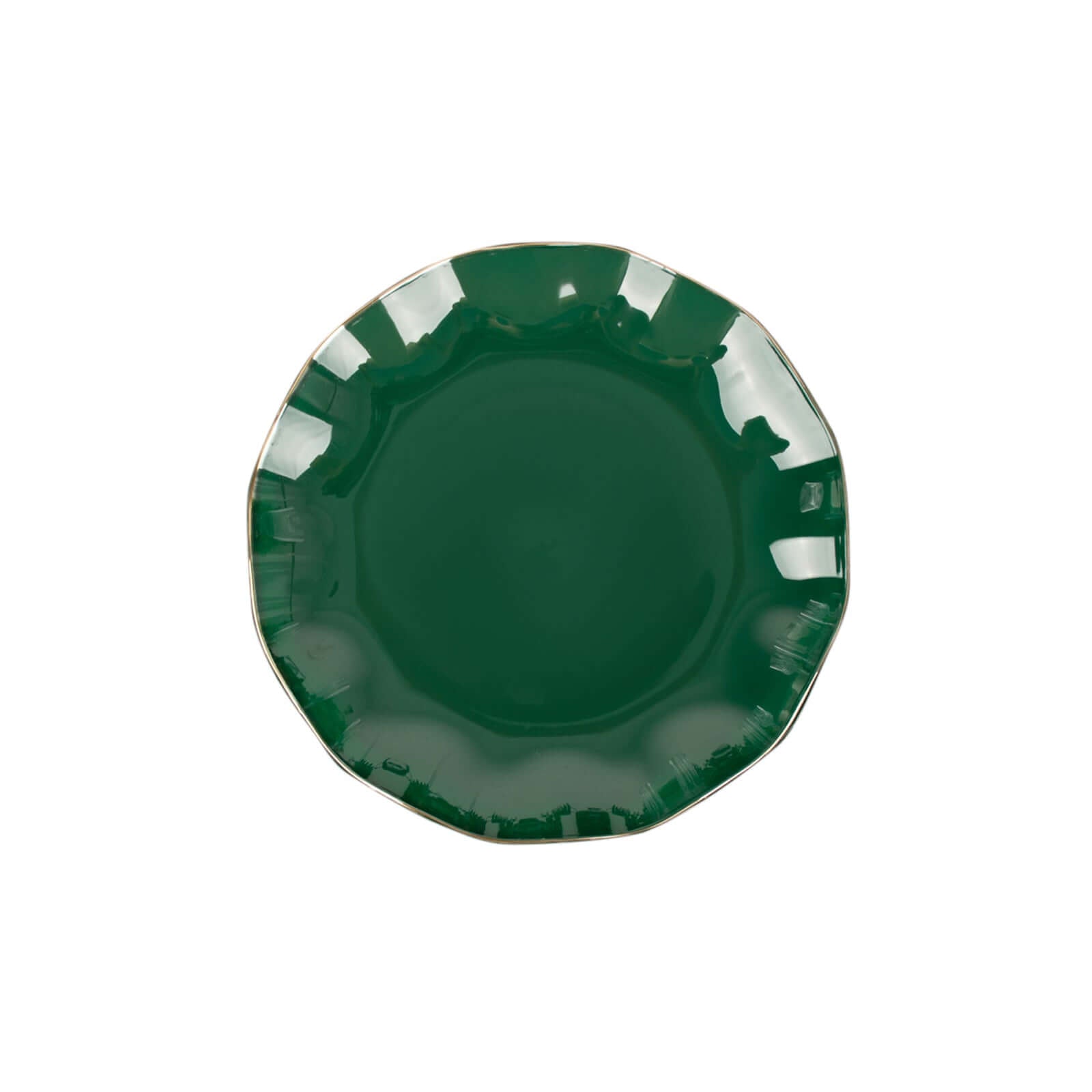10-Pack Sturdy Disposable Round Dessert Plates in Hunter Green with Gold Edging - Ideal for Parties