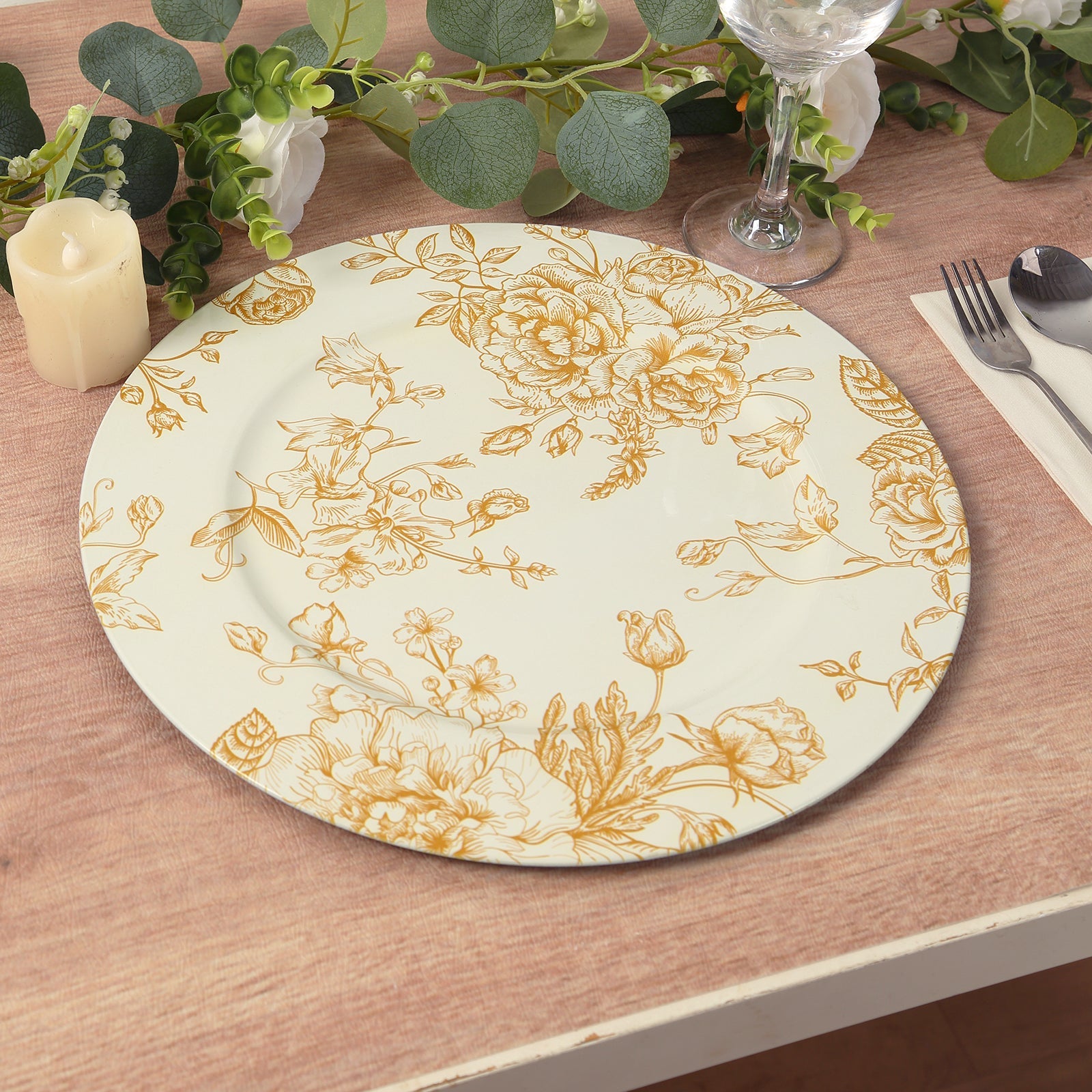 Hot Sale! 6-Pack 13-Inch White Acrylic Round Charger Plates with Gold Floral French Toile Pattern