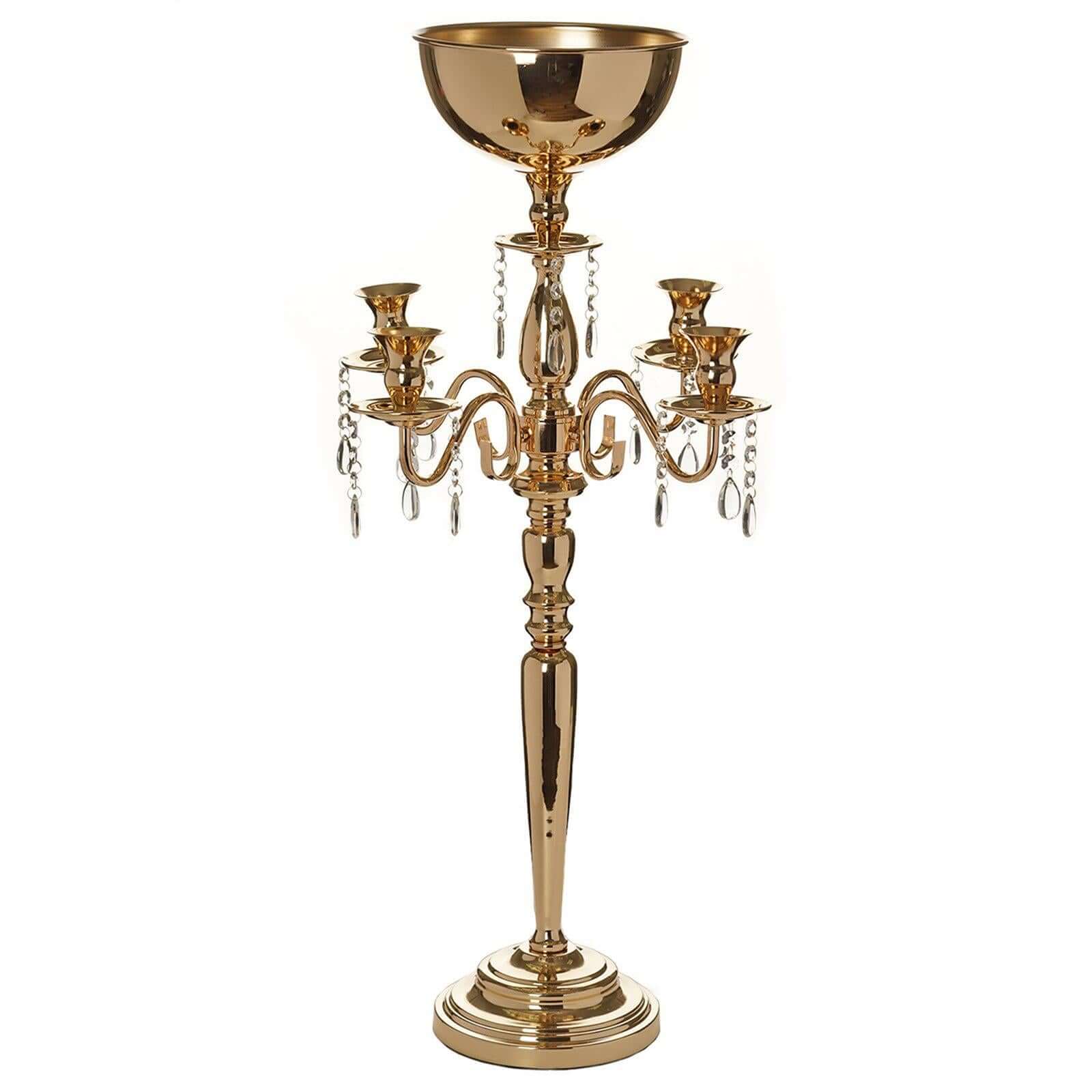 4 - Arm Gold Metal Candelabra with Flower Vase Bowl for Wedding Table Centerpiece