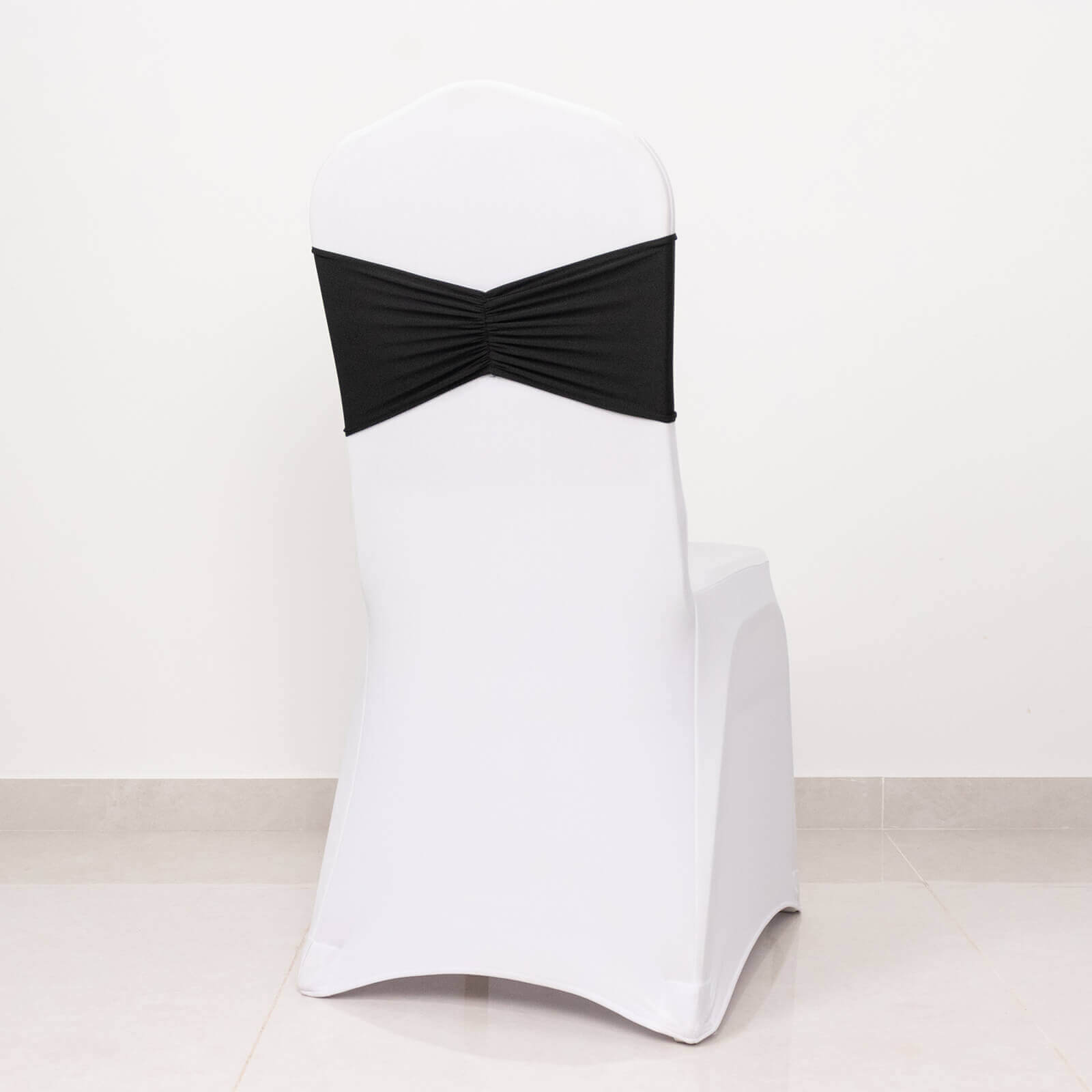 5-Pack Black Ruffled Spandex Chair Sashes - Wide, Stretchable and Easy-to-Use Decor Bands