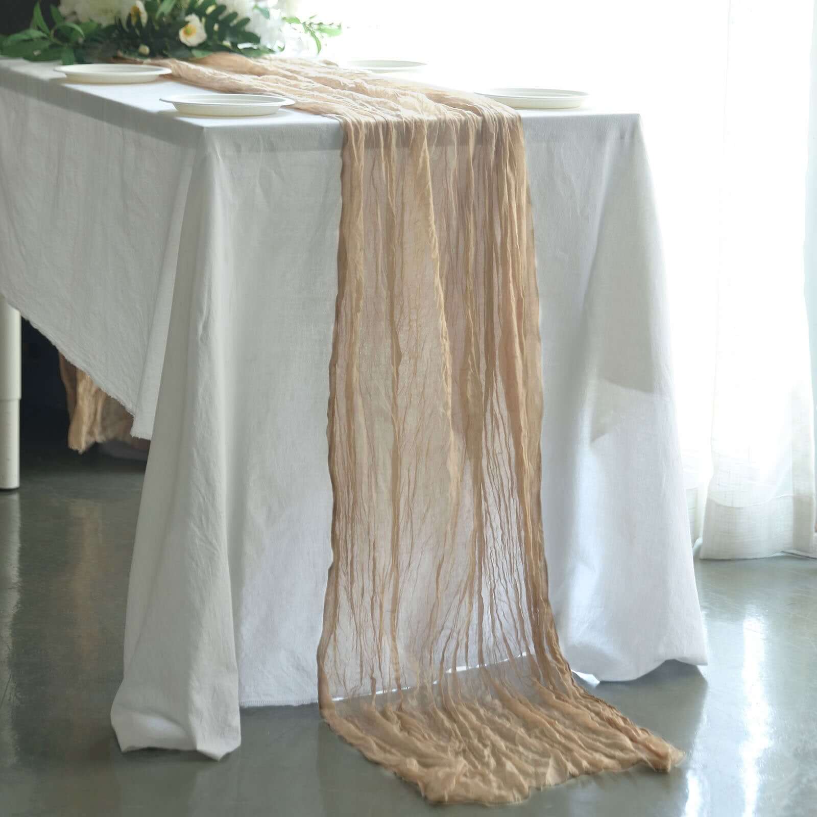 Hot! 10ft Beige Gauze Cheesecloth Table Runner - Rustic Boho Style