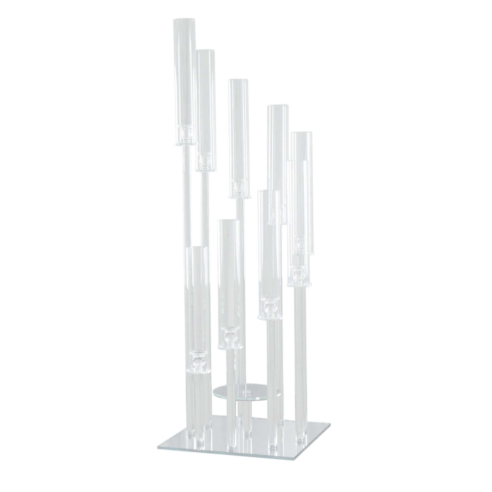 4ft Crystal Glass 9-Pillar Candelabra with Center Flower Stand - Ideal Table Centerpiece
