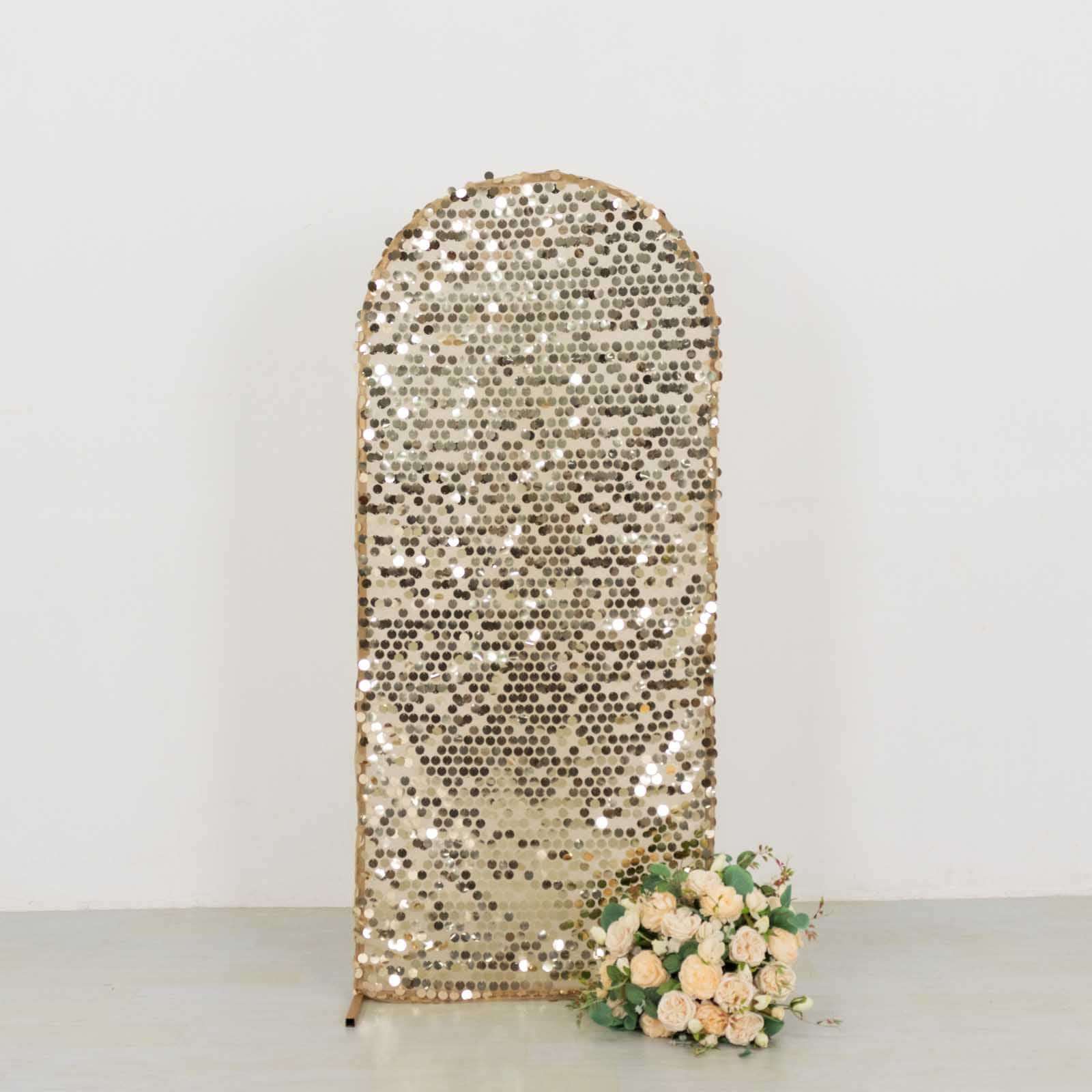 5ft Sparkly Champagne Sequin Fitted Cover for Round Top Wedding Arch - Ideal Decoration