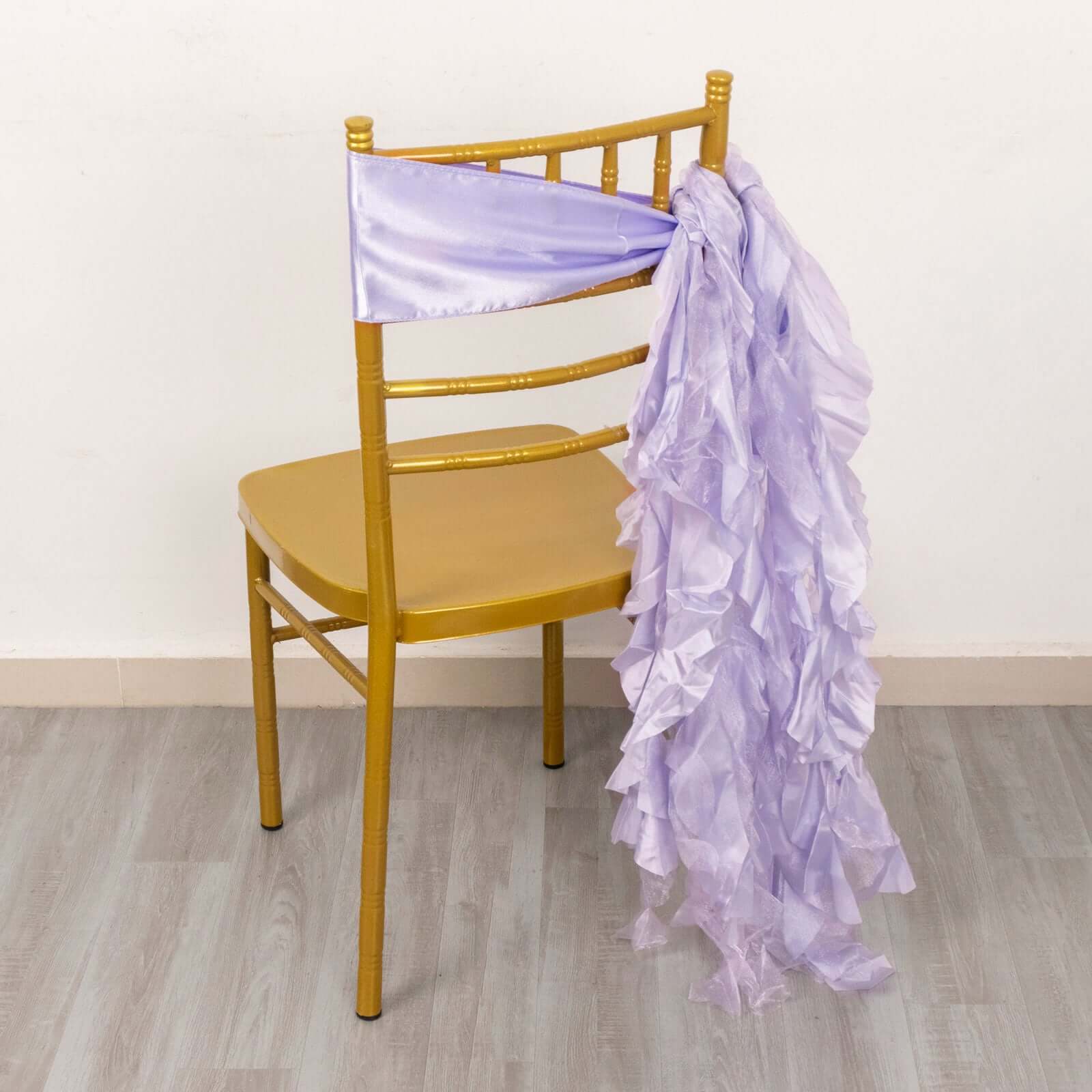 Special Offer! 5-Pack Lavender Lilac Chiffon Satin Chair Sashes with Curly Willow Style