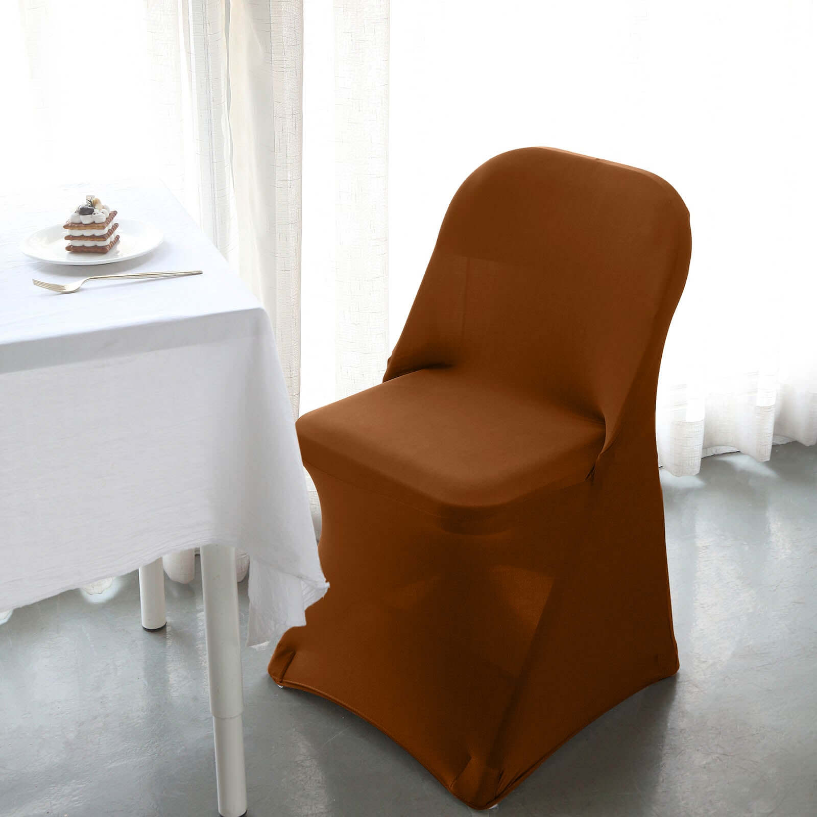 Reusable & Wrinkle-Resistant 160GSM Cinnamon Brown Spandex Stretch Slipcover for Folding Chairs