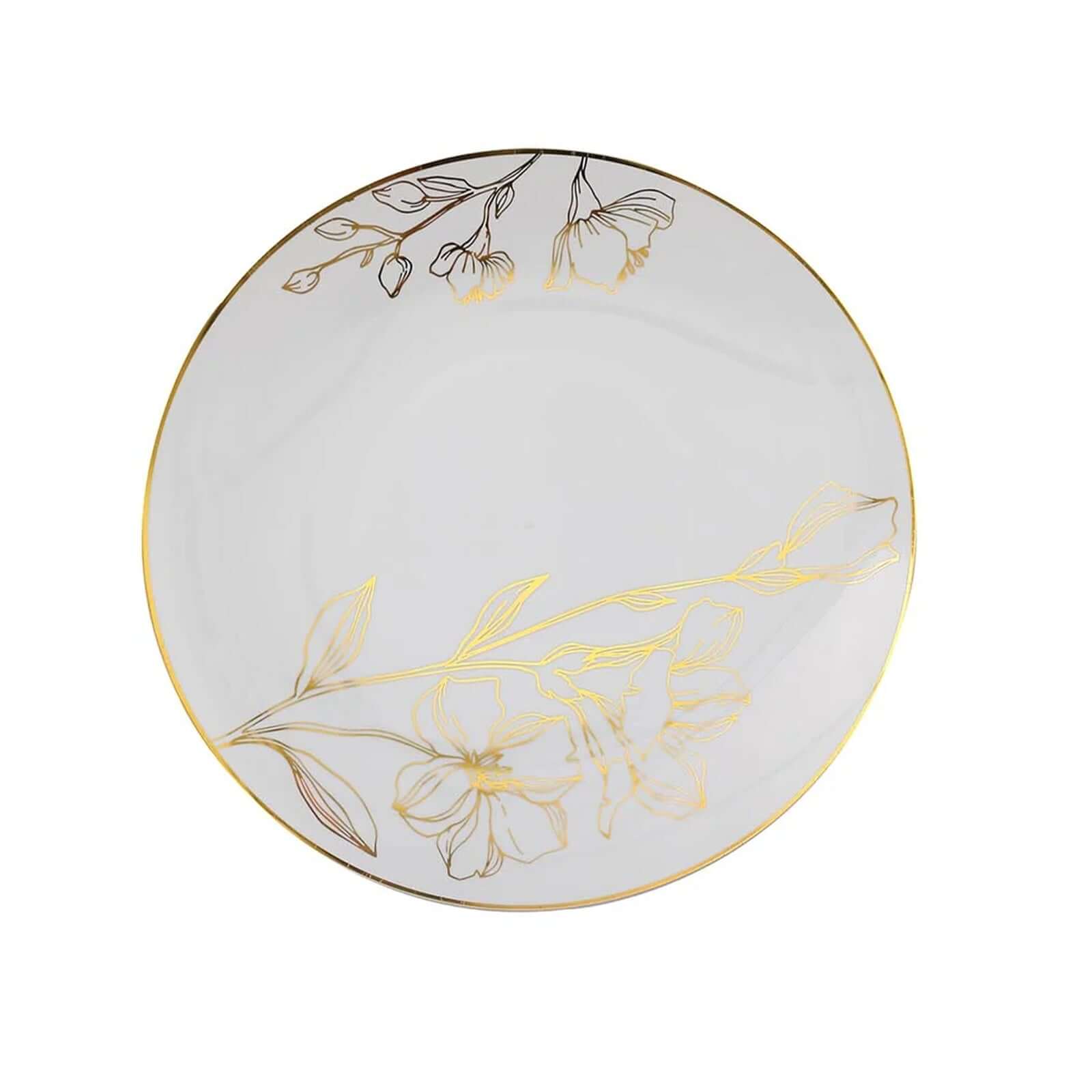 Hot Deal! Set of 20 Disposable Plastic Dinner and Dessert Plates in White with Gold Floral Design for Special Occasions