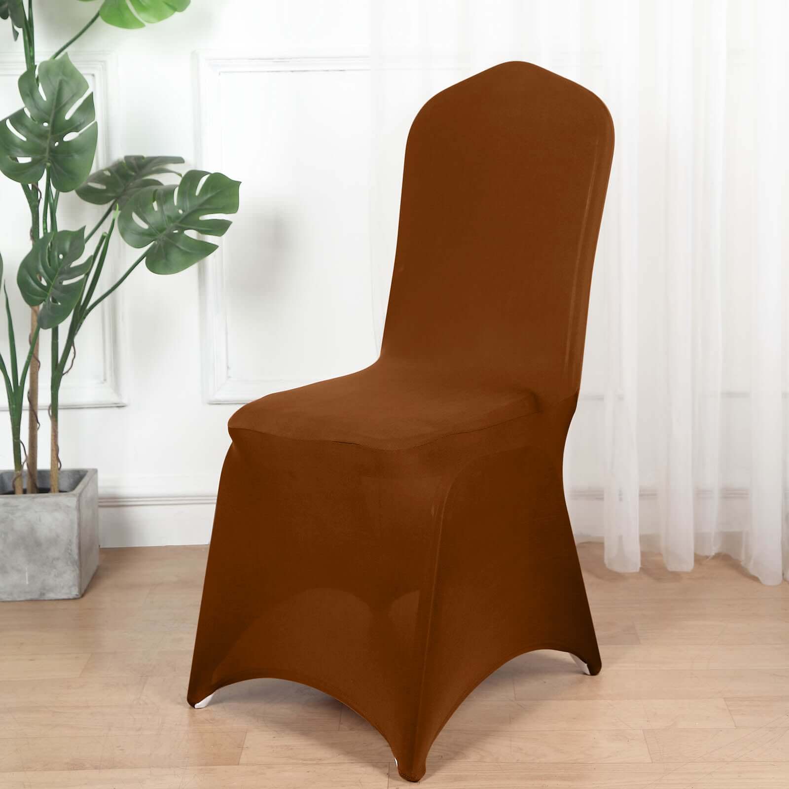 Cinnamon Brown Stretch Spandex 160GSM Slip-On Chair Cover for Banquet Chairs