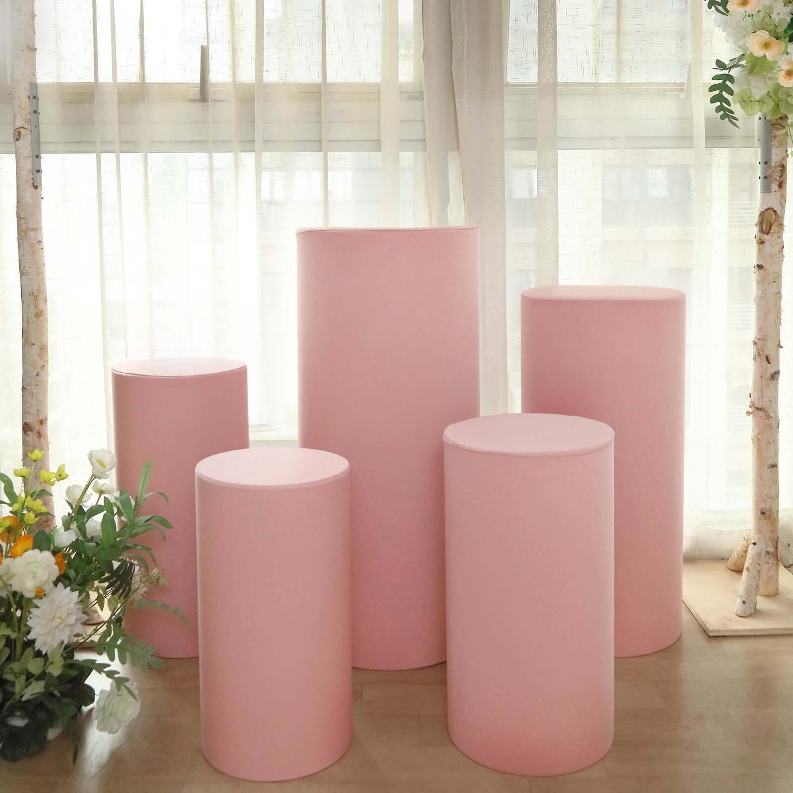 Hot Deal! Set of 5 Stretchable Dusty Rose Spandex Cylinder Pedestal Stand Covers, 160 GSM