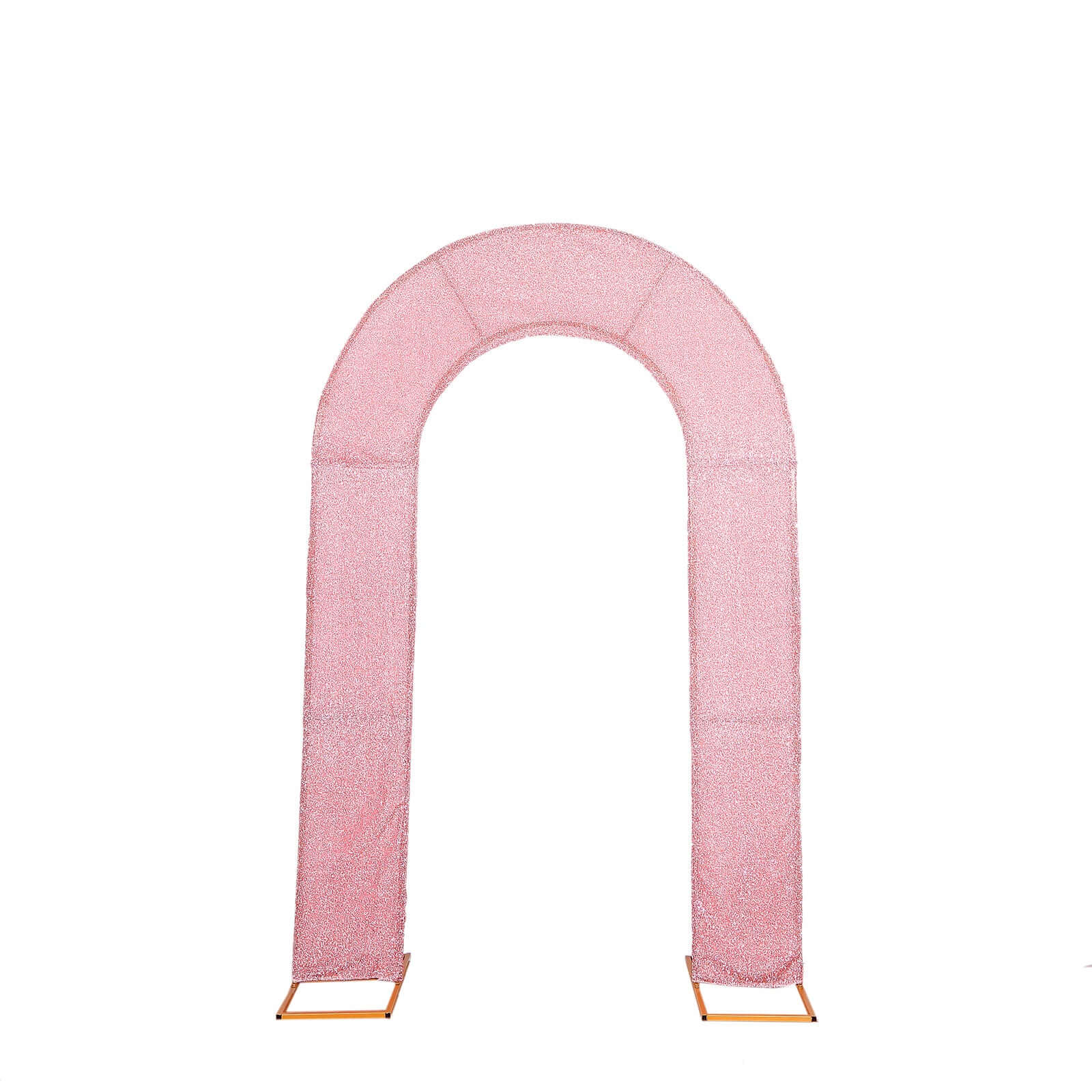 Premium 8ft Rose Gold Shimmer Tinsel Spandex U-Shaped Wedding Arch Slipcover - Ideal for Events