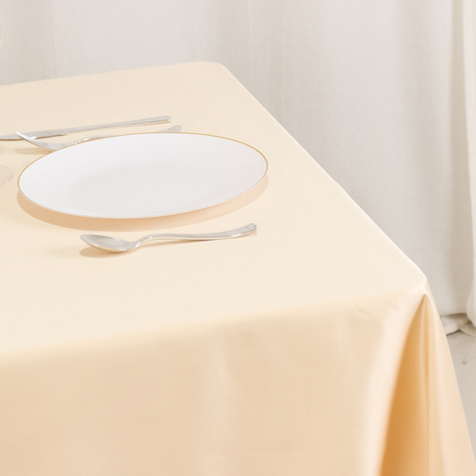 Lamour Satin 54x54 Beige Square Table Overlay - Durable & Silk-Like Table Cover