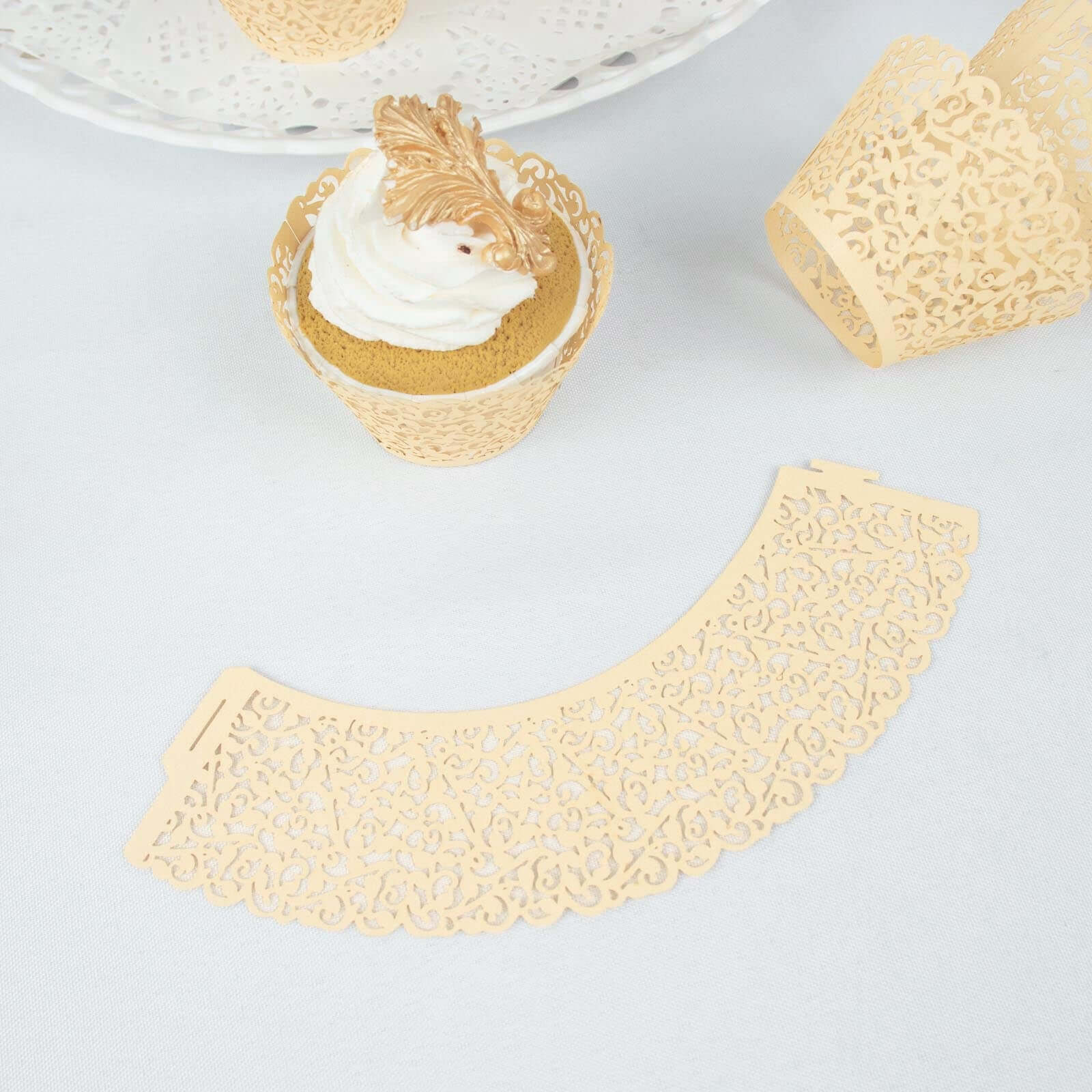 25-Pack Ivory Lace Laser Cut Paper Cupcake Wrappers - Ideal for Event Baking