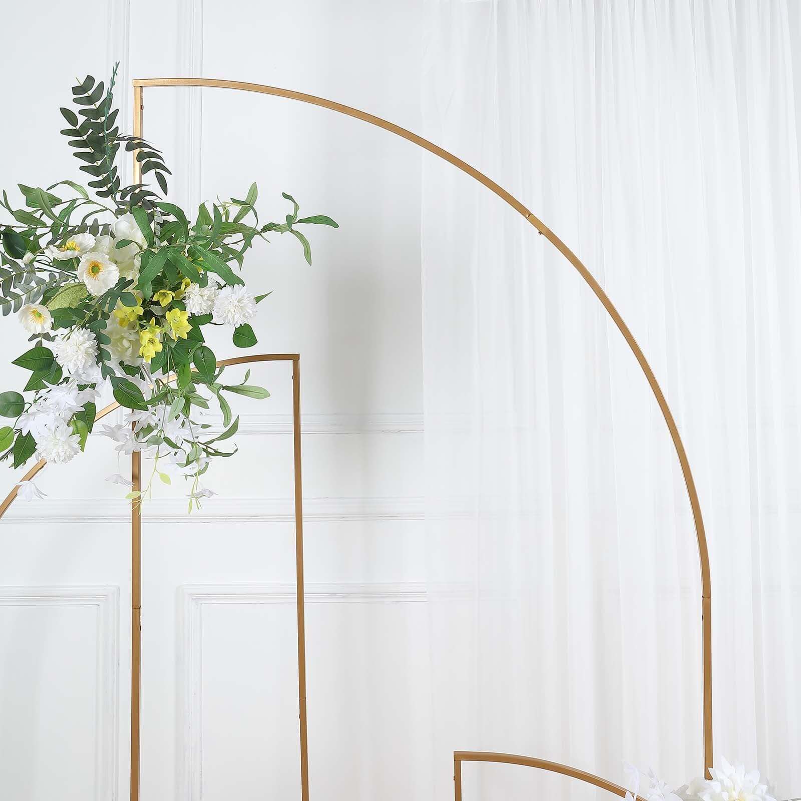 7ft Gold Metal Half - Moon Floral Frame, Portable Wedding Arbor Stand